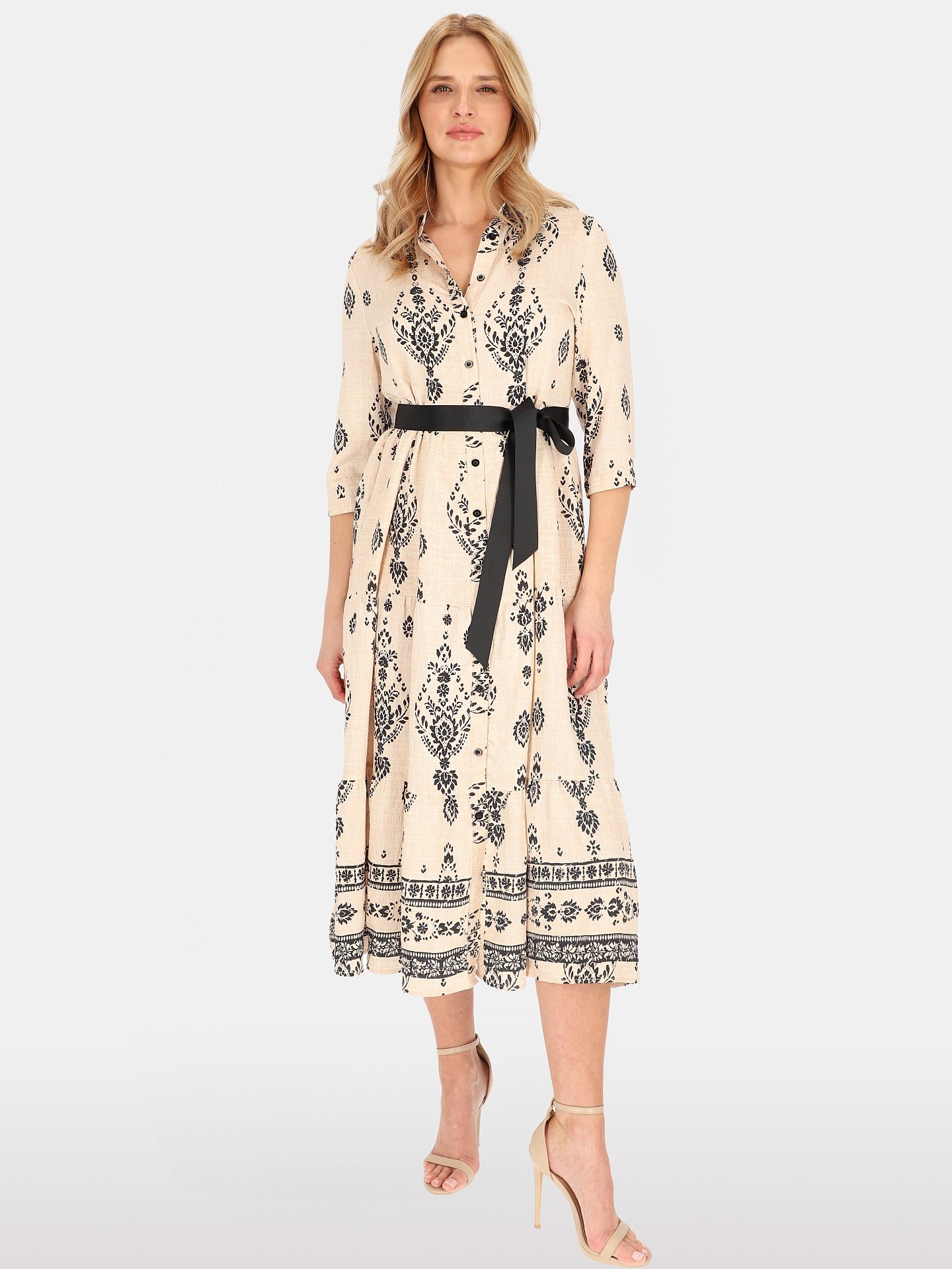 Дамска рокля с щампа и 3/4 ръкави