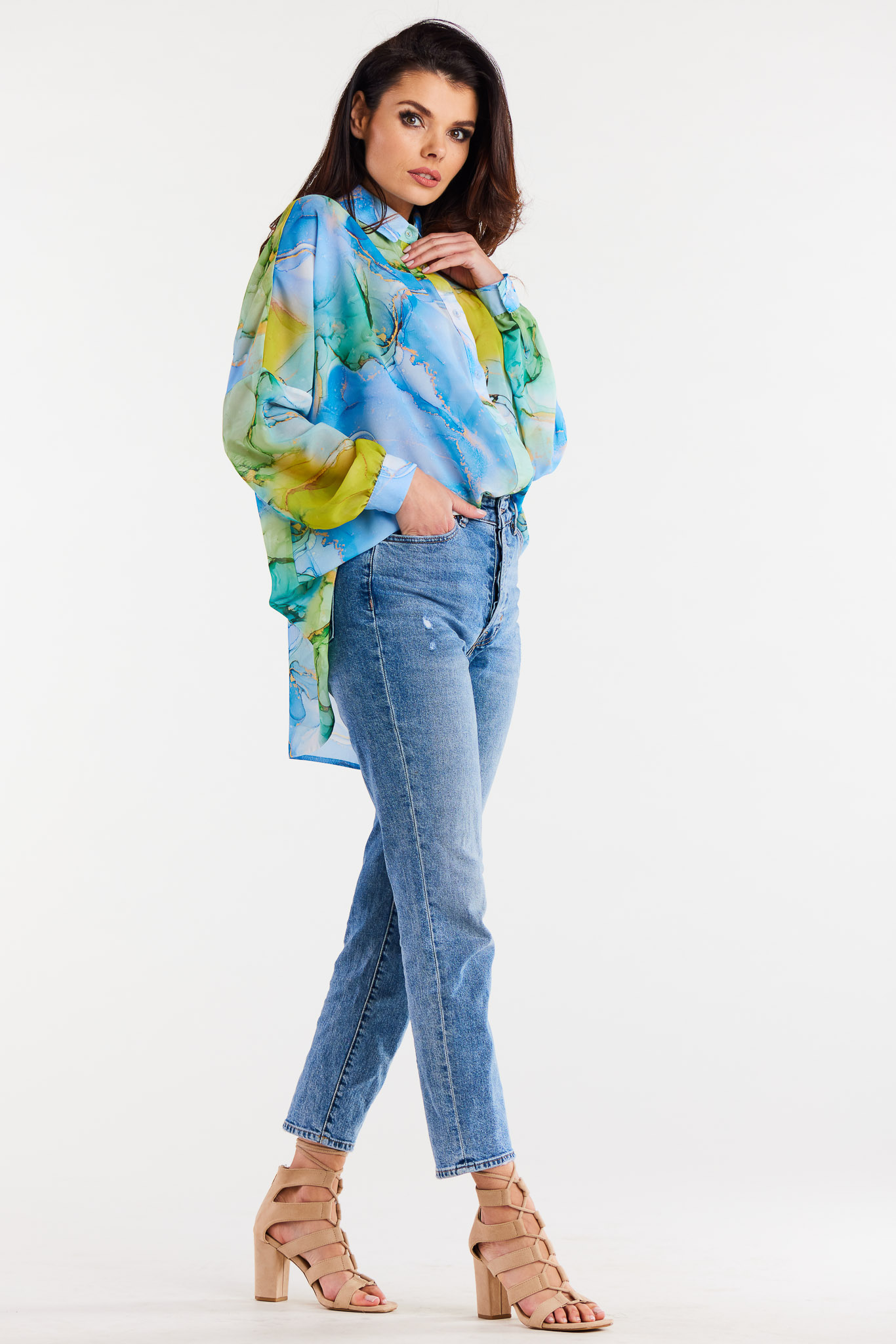 Awama Woman's Shirt A513 Blue/Pattern