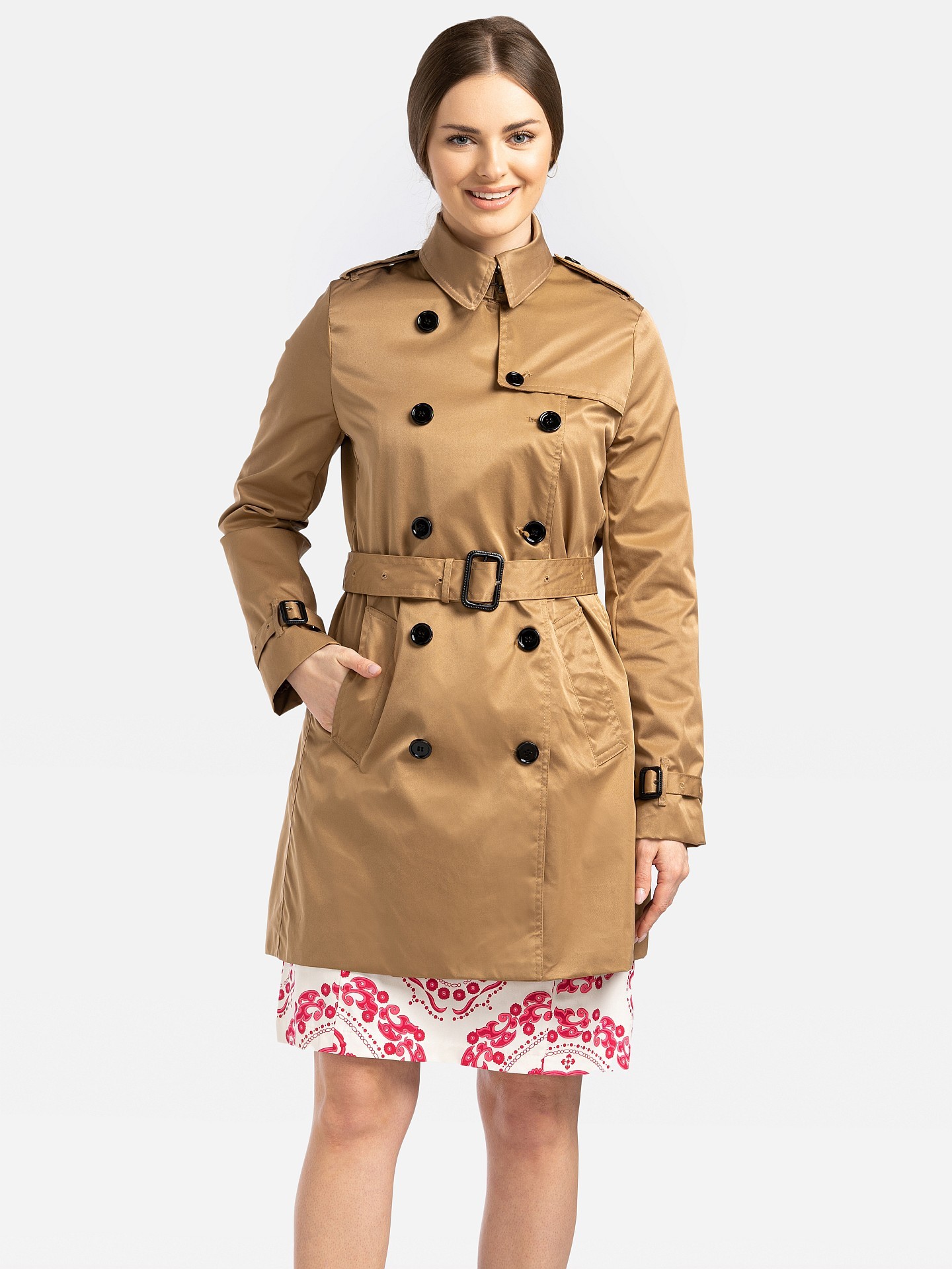 Дамски двуредно закопчаващ се тренчкот