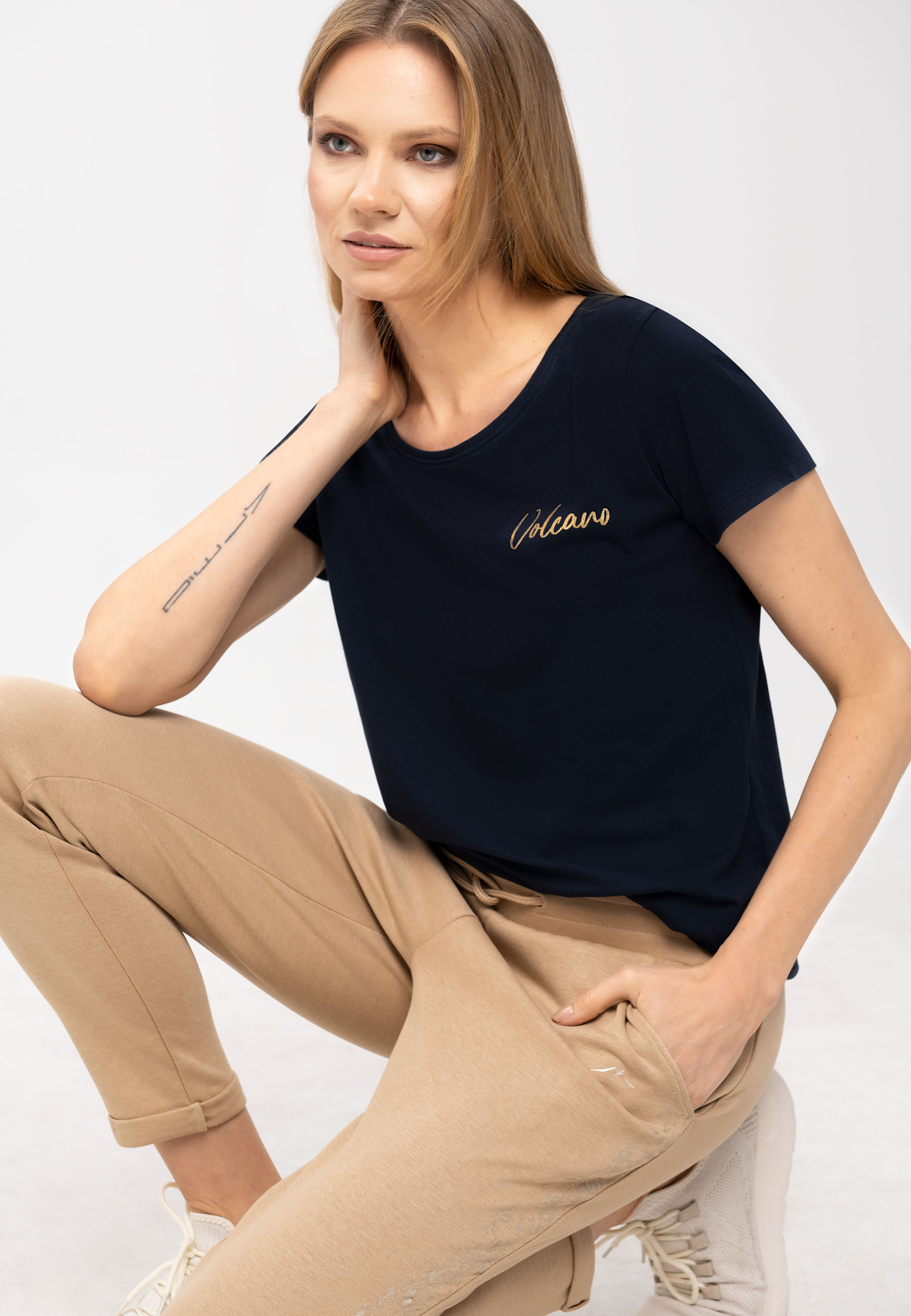 Volcano Woman's T-shirt T-Mills L02137-S23 Navy Blue