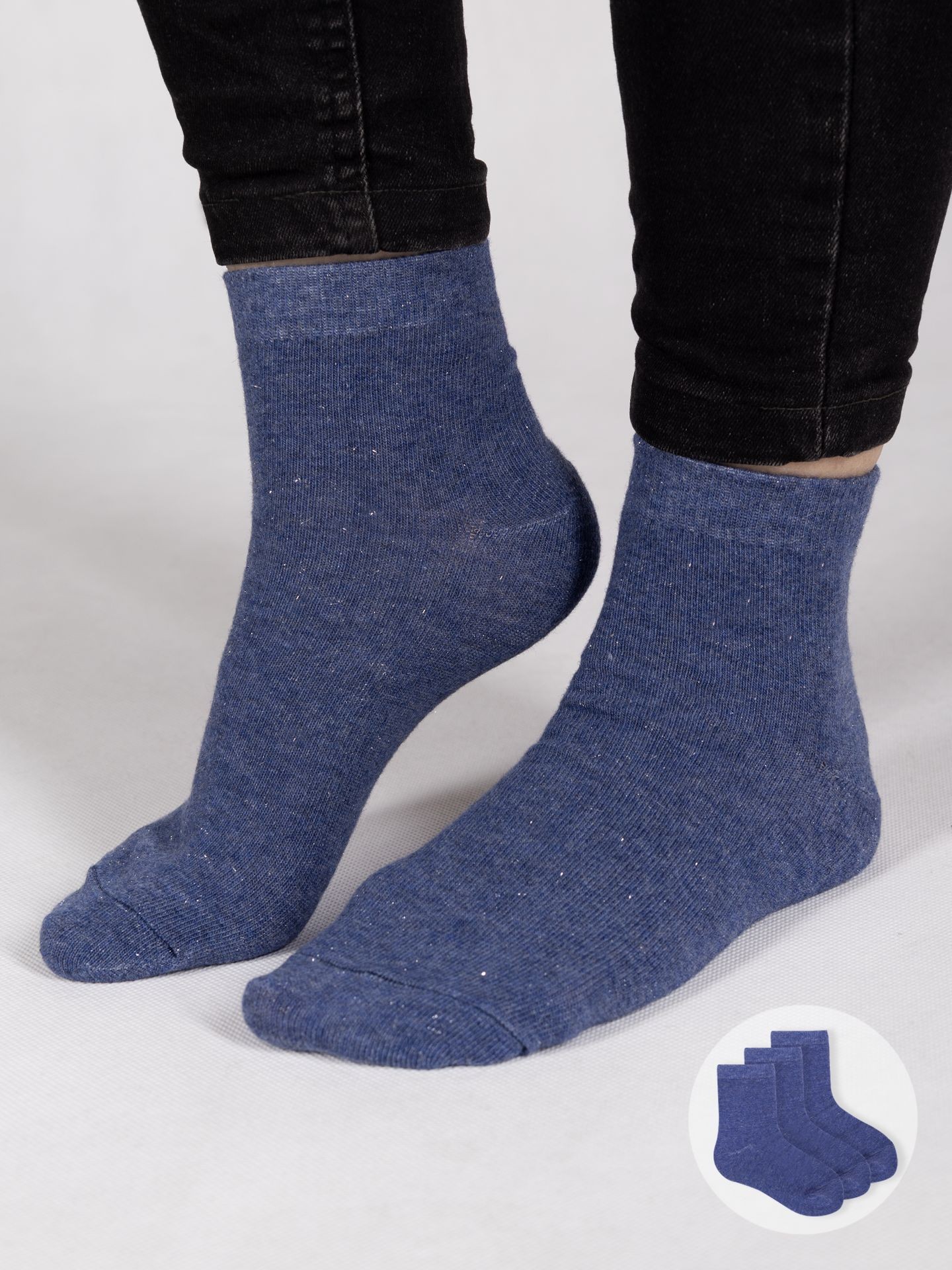 Levně Yoclub Kids's Girls' Socks Plain With Silver Thread 3-Pack SKA-0025G-1800 Navy Blue