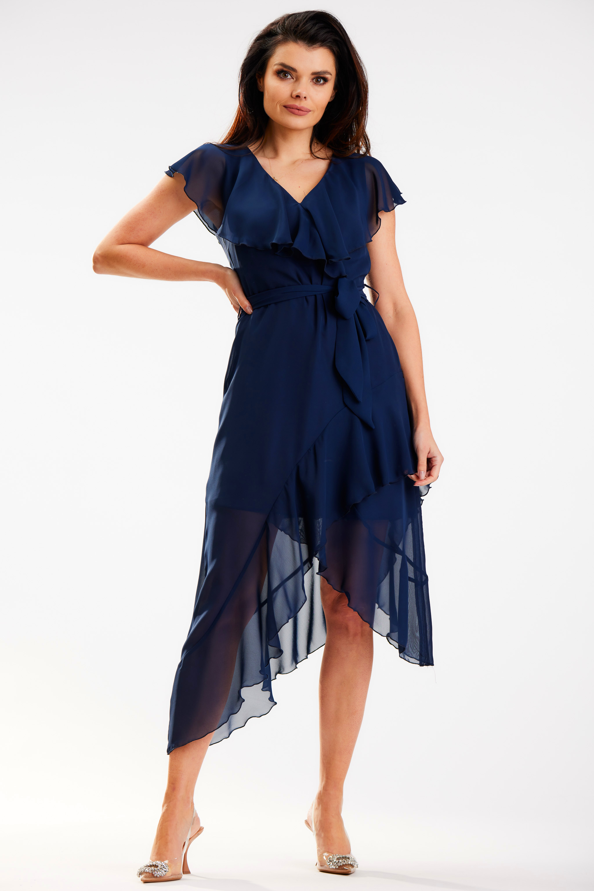 Levně Awama Dámské šaty A574 námořnická modř
