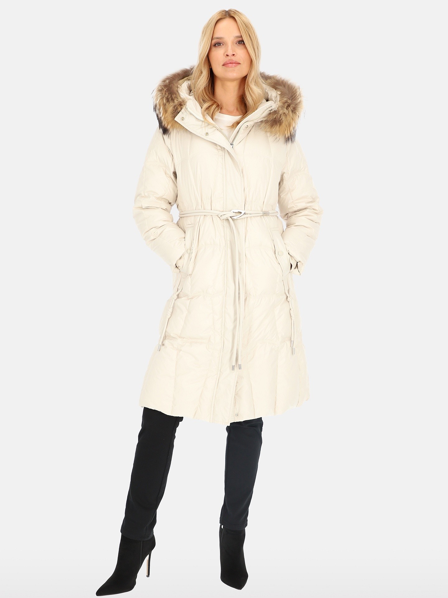 Дамско дълго палто с декоративен колан