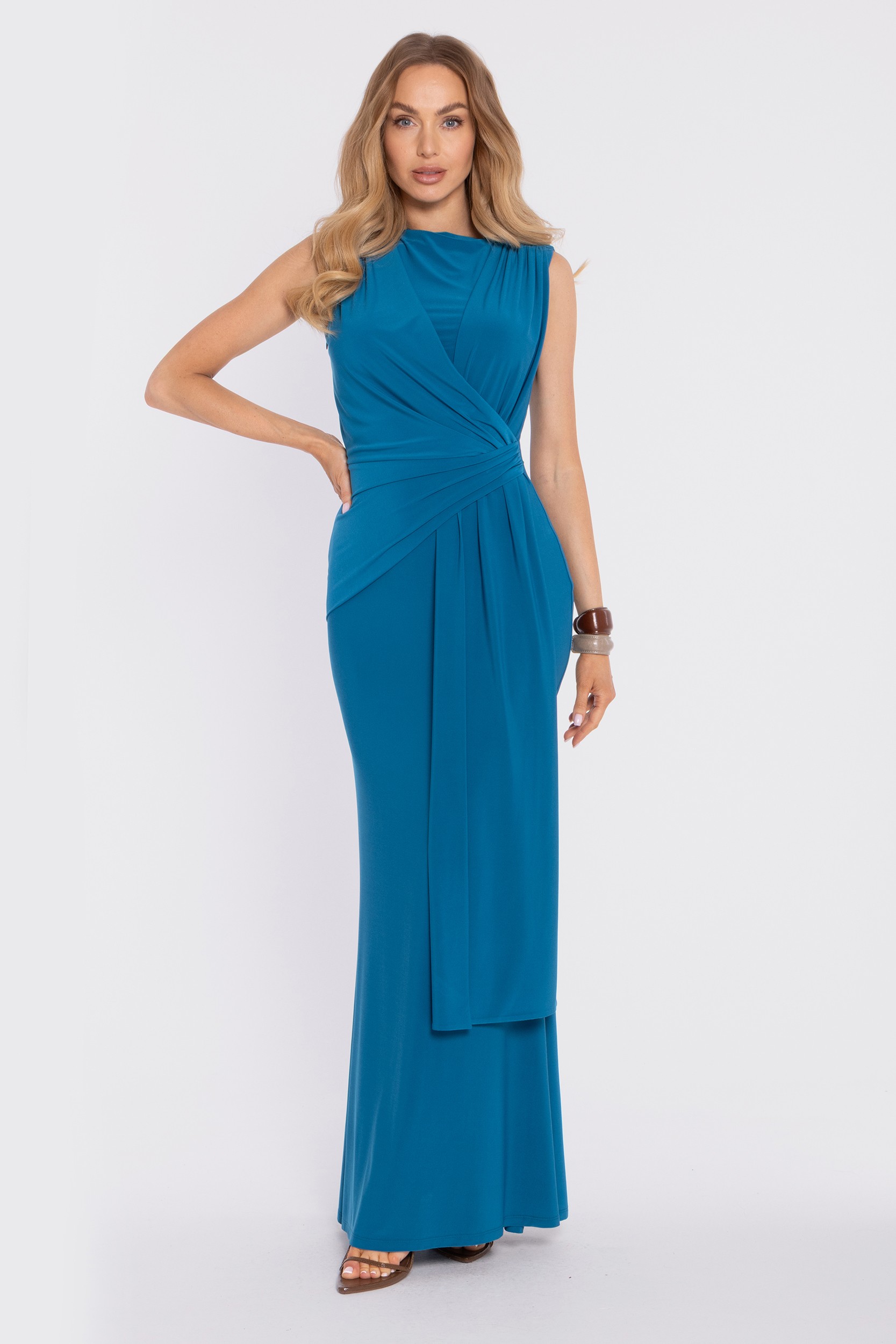 Made Of Emotion Woman's Elegant maxi dress with a defined waist and draping - ocean blue