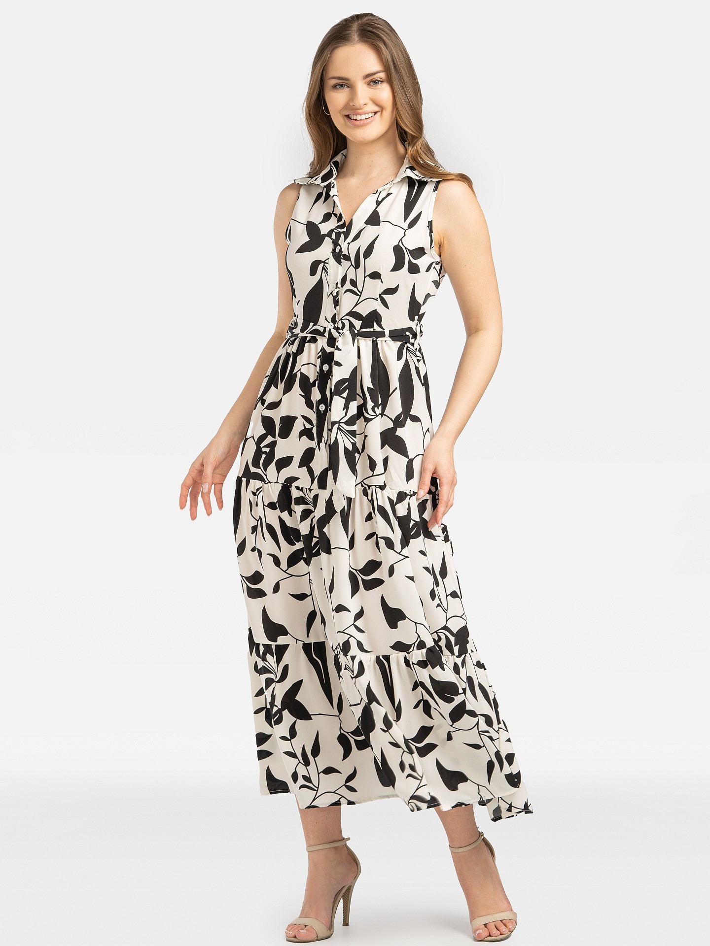 Дамска дълга рокля без ръкави с връзки