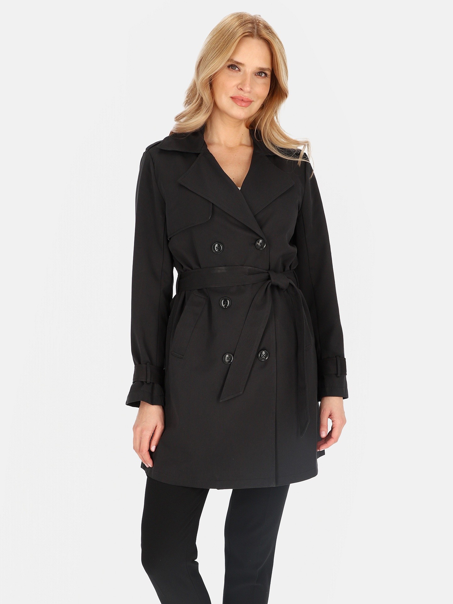 Дамски двуредно закопчаващ се тренчкот с колан