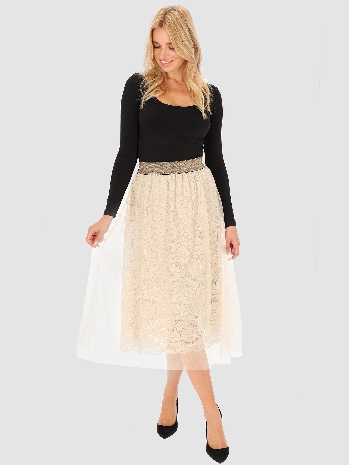 Дамска миди пола PERSO от дантела с подплата