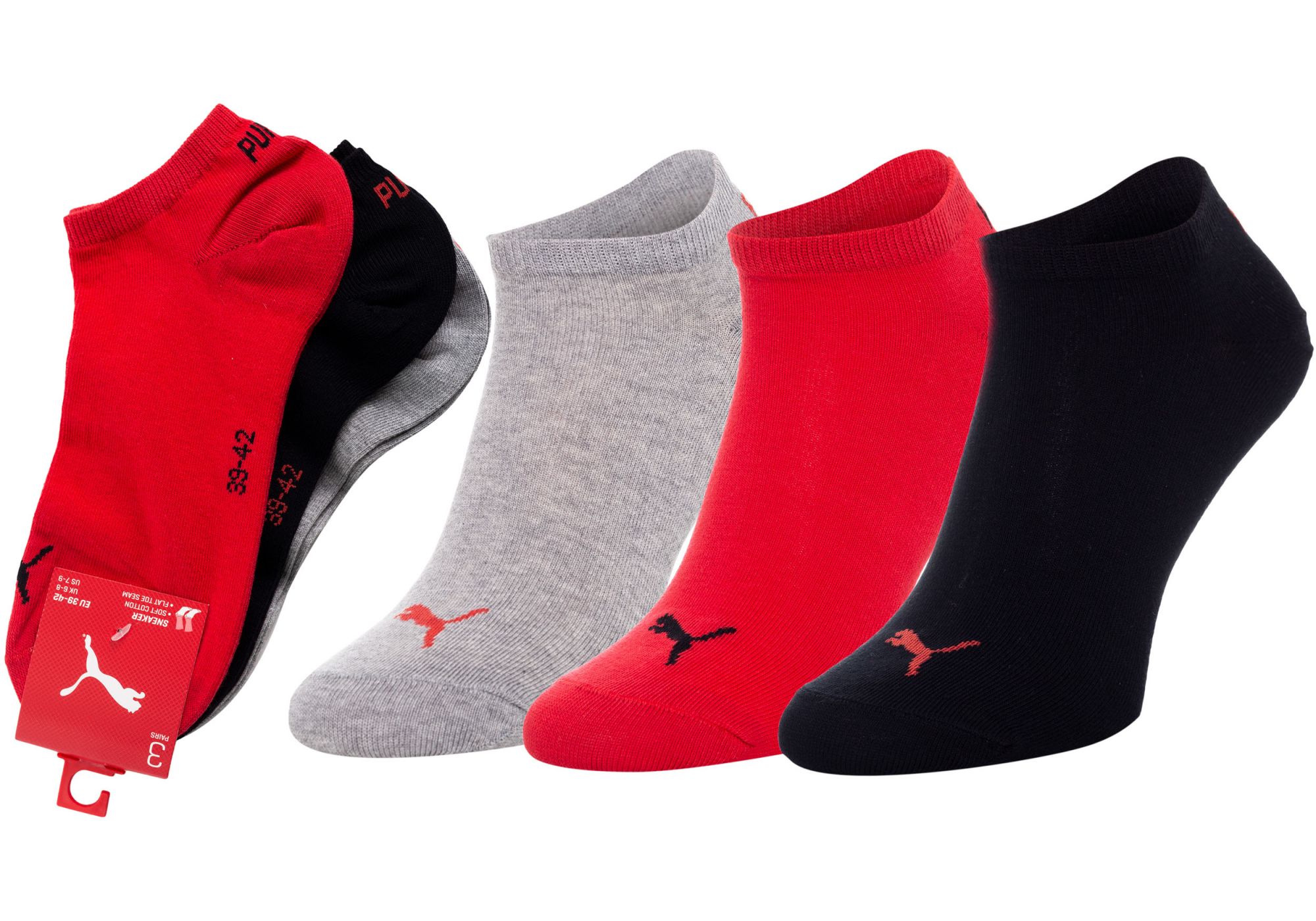 Levně Sada tří párů ponožek v šedé, černé a červené barvě Puma - Dámské