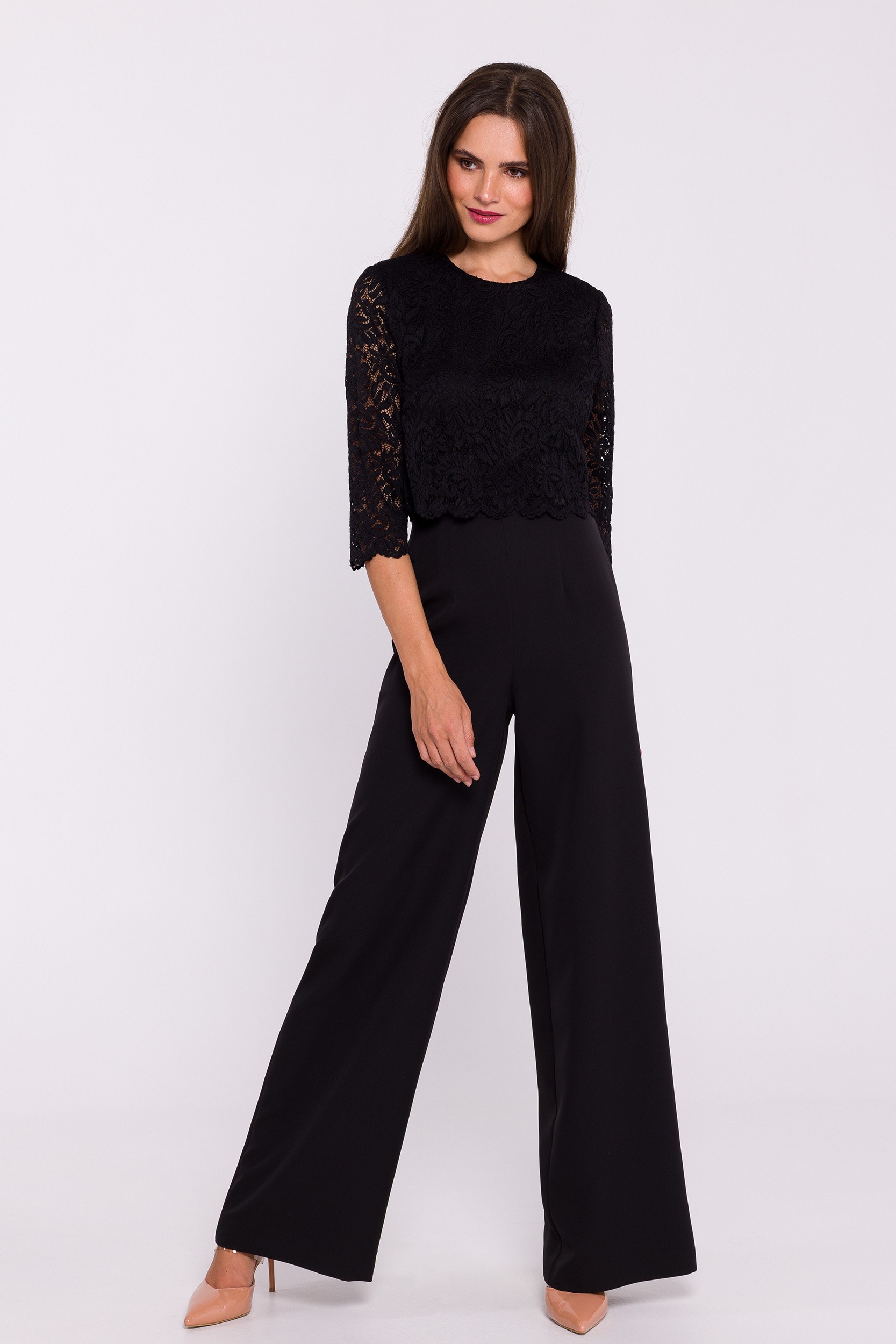 Stylove Woman's Lace detail jumpsuit - black