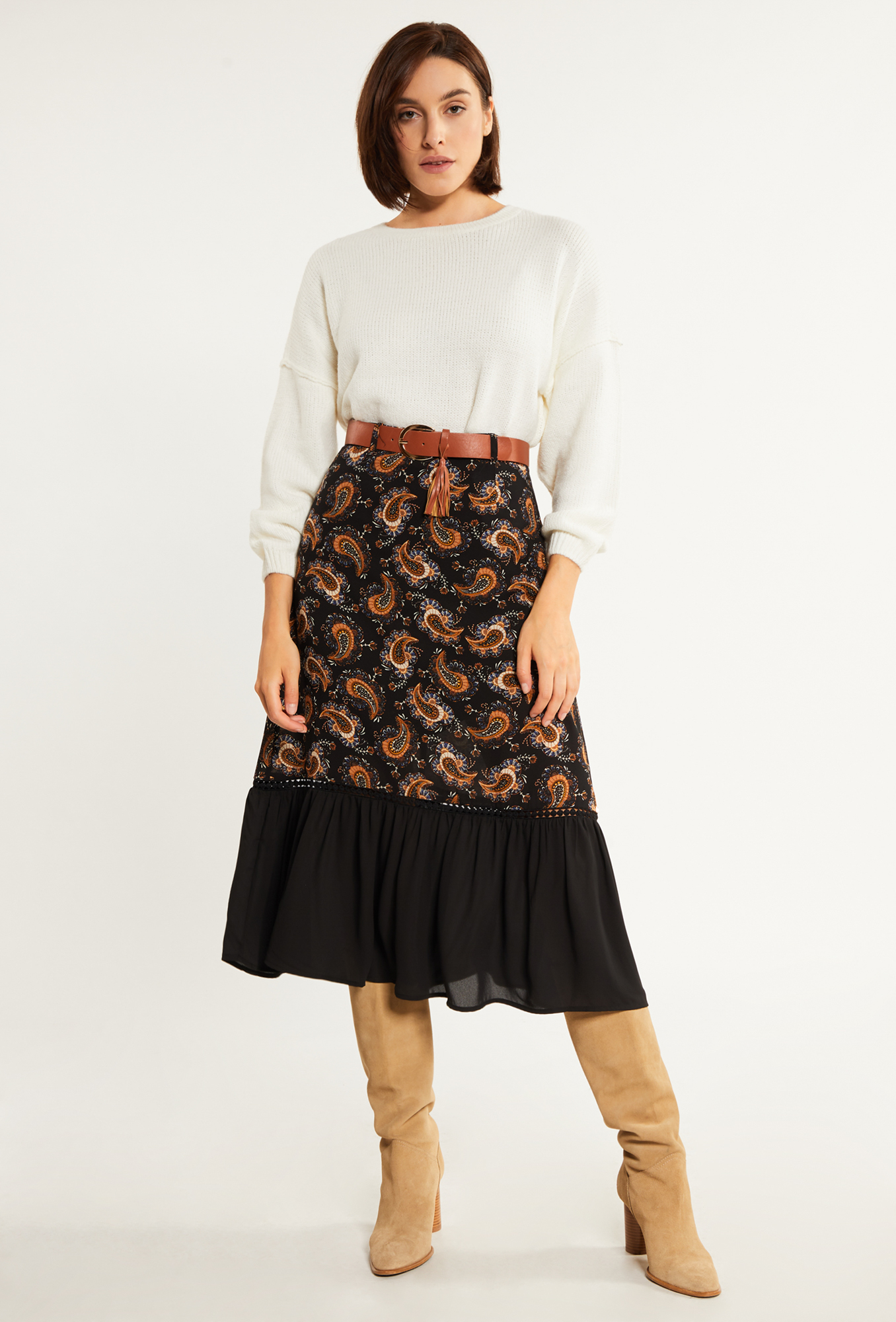MONNARI Woman's Midi Skirts Patterned Midi Skirt With Belt