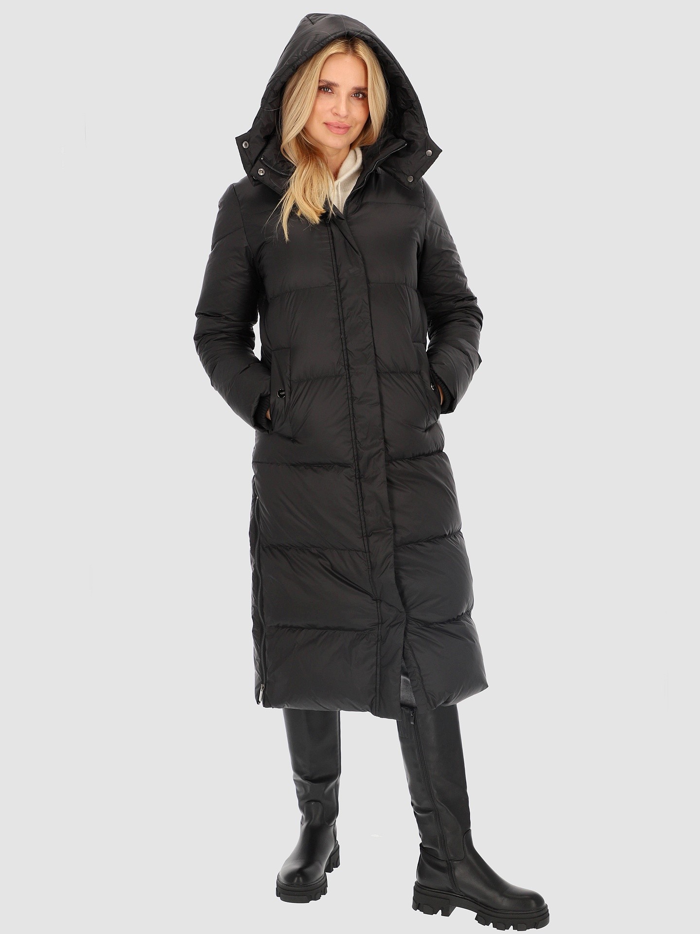 PERSO Woman's Women's long real down jacket with side splits