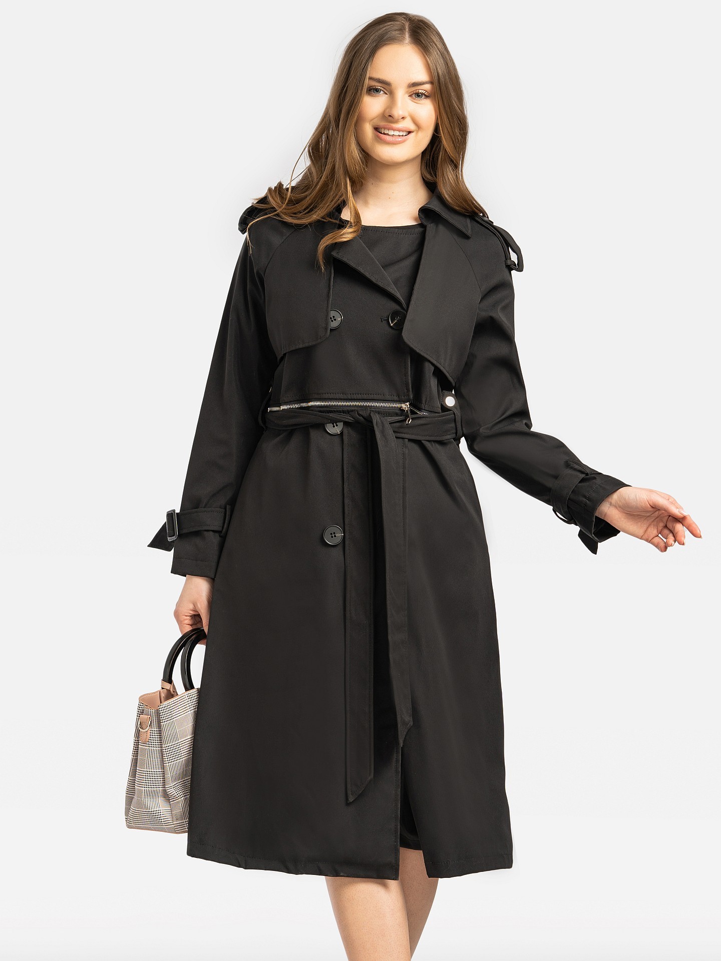 Дамски двуредно закопчаващ се тренчкот