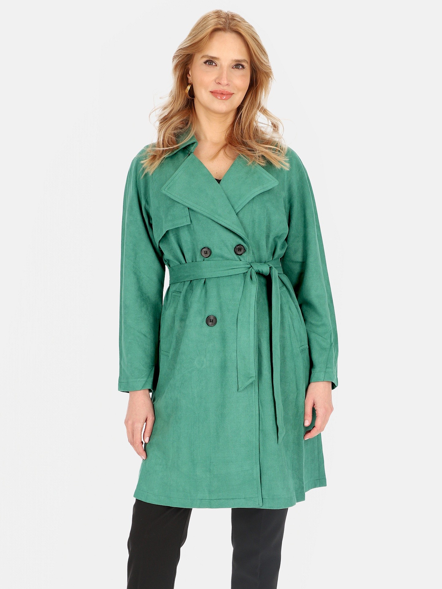 Дамски двуредно закопчаващ се тренчкот от изкуствен велур