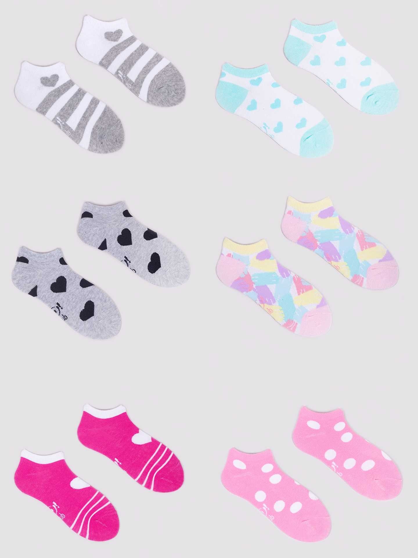 Yoclub Kids's Girls' Ankle Cotton Socks Patterns Colours 6-Pack SKS-0008G-AA00-004