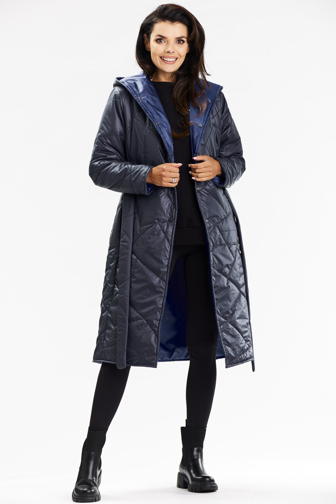 Awama Woman's Coat A686 Navy Blue