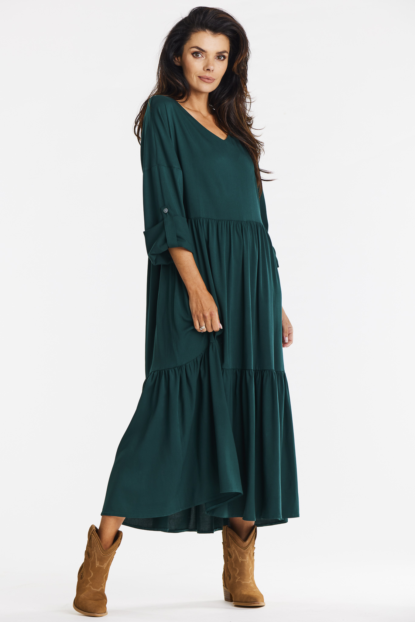 Awama Woman's Dress A669 Bottle Green