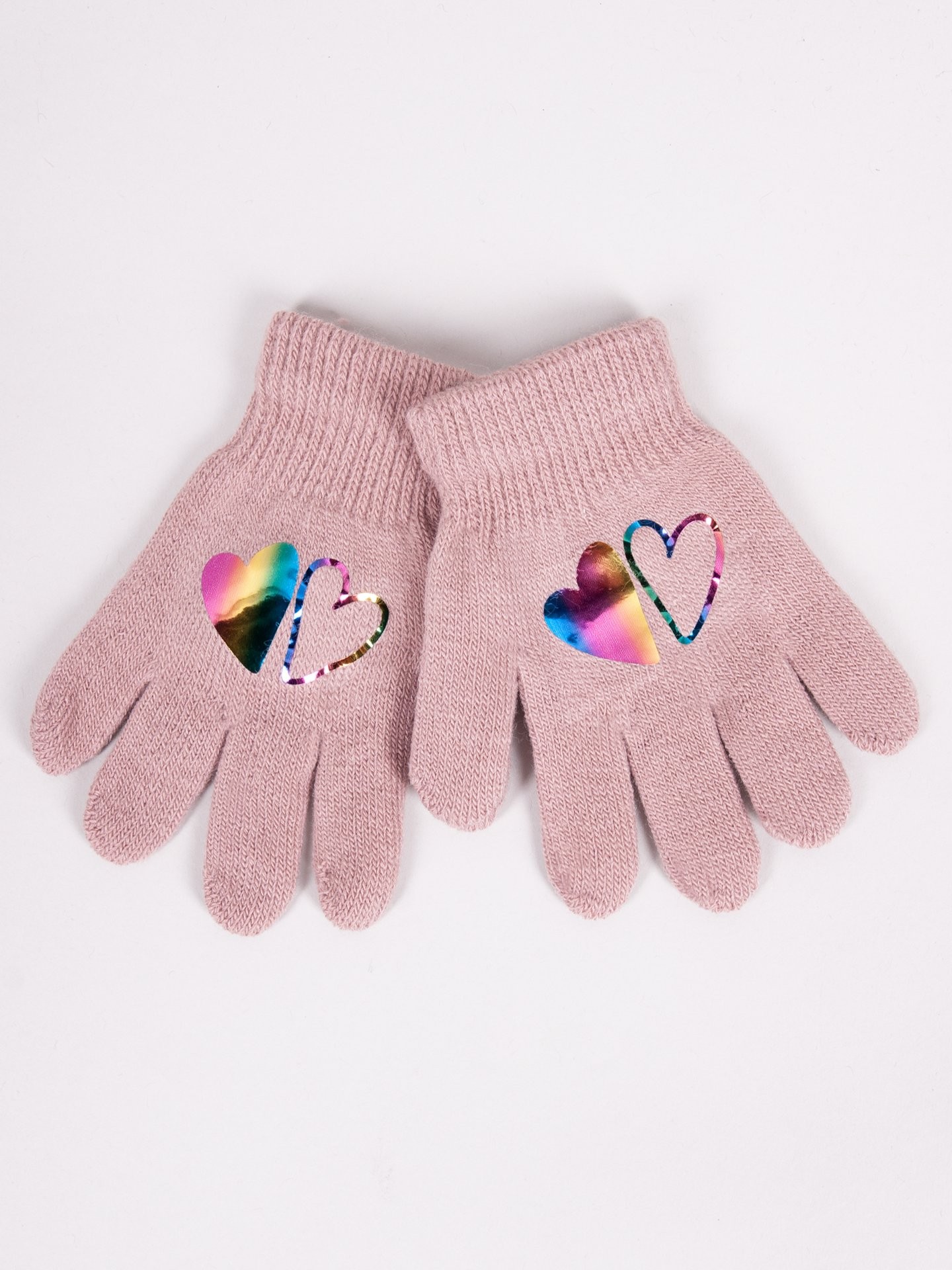 Levně Yoclub Kids's Girls' Five-Finger Gloves With Hologram RED-0068G-AA50-002