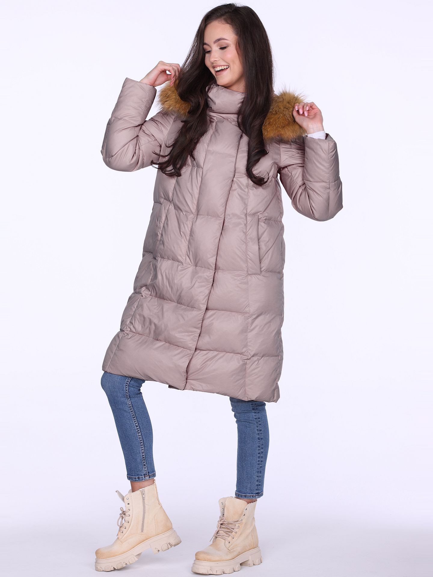 PERSO Woman's Women's down jacket with ecological fur on the hood