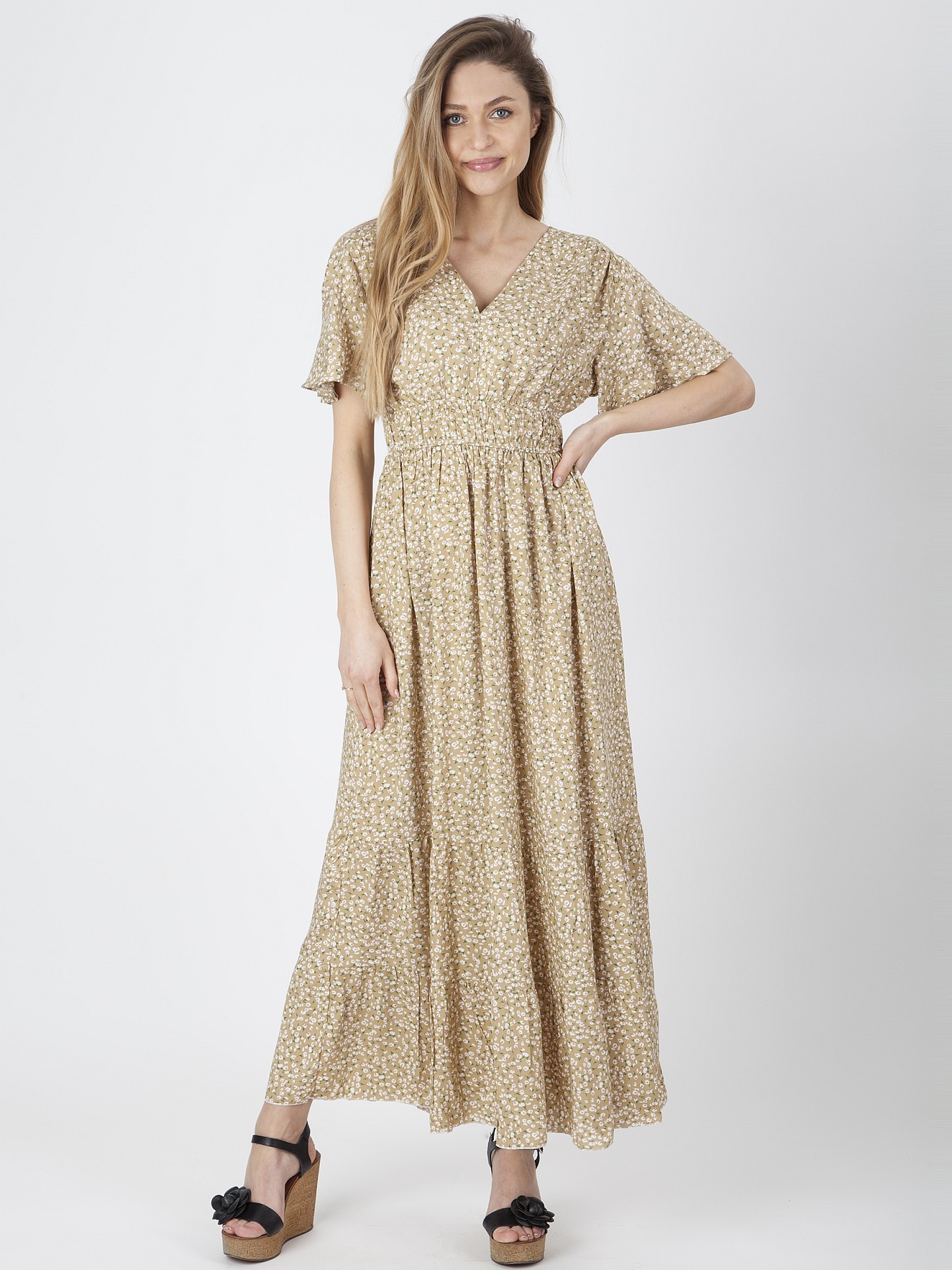 PERSO Woman's Women's dress with a floral motif cinched at the waist