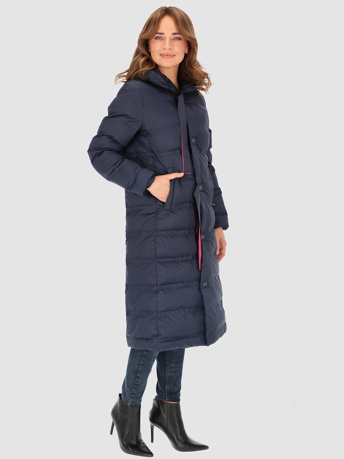 PERSO Woman's Long insulated women's coat with a hood