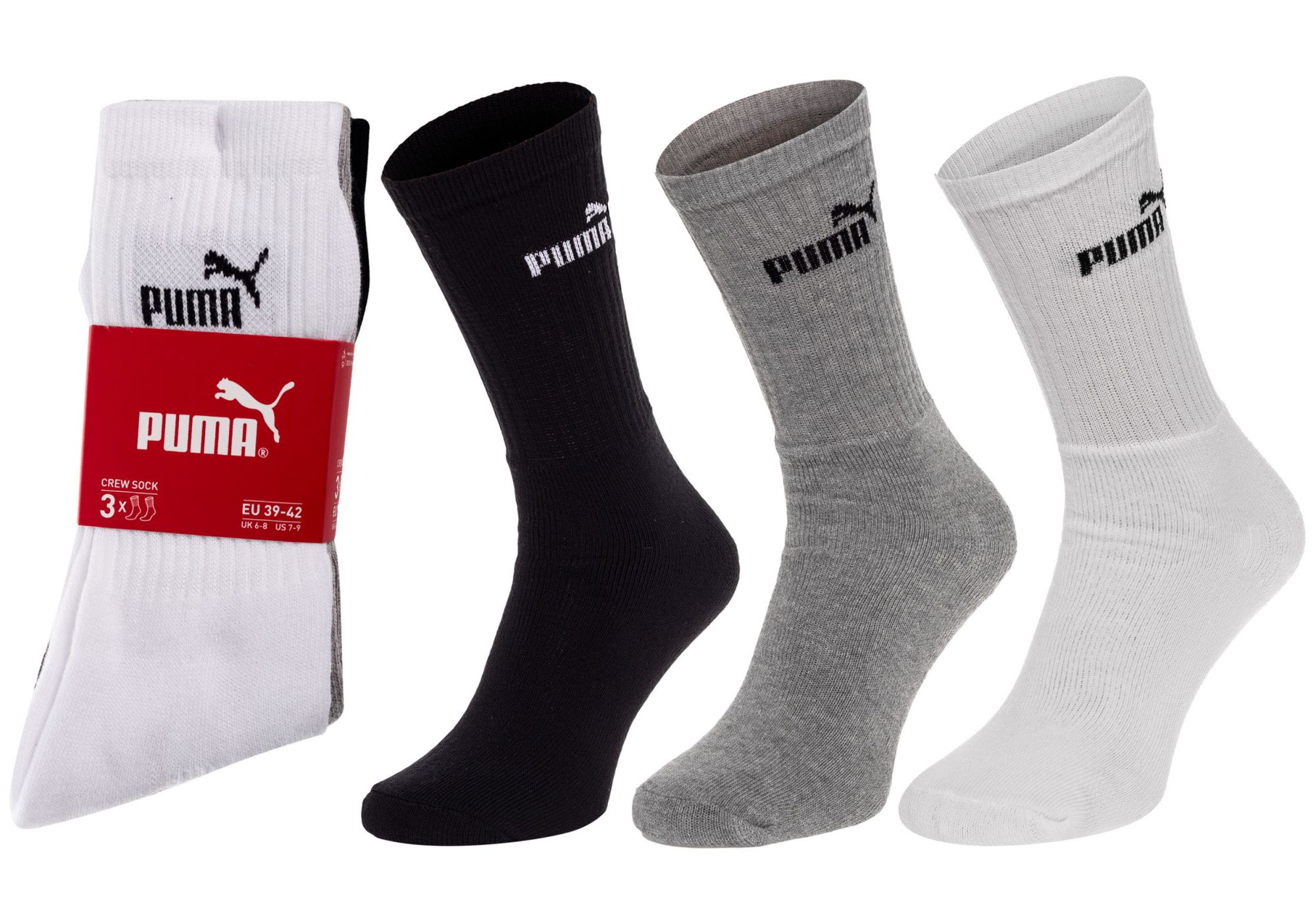 Levně Sada tří párů ponožek v černé, šedé a bílé barvě Puma Elements Cr - Dámské