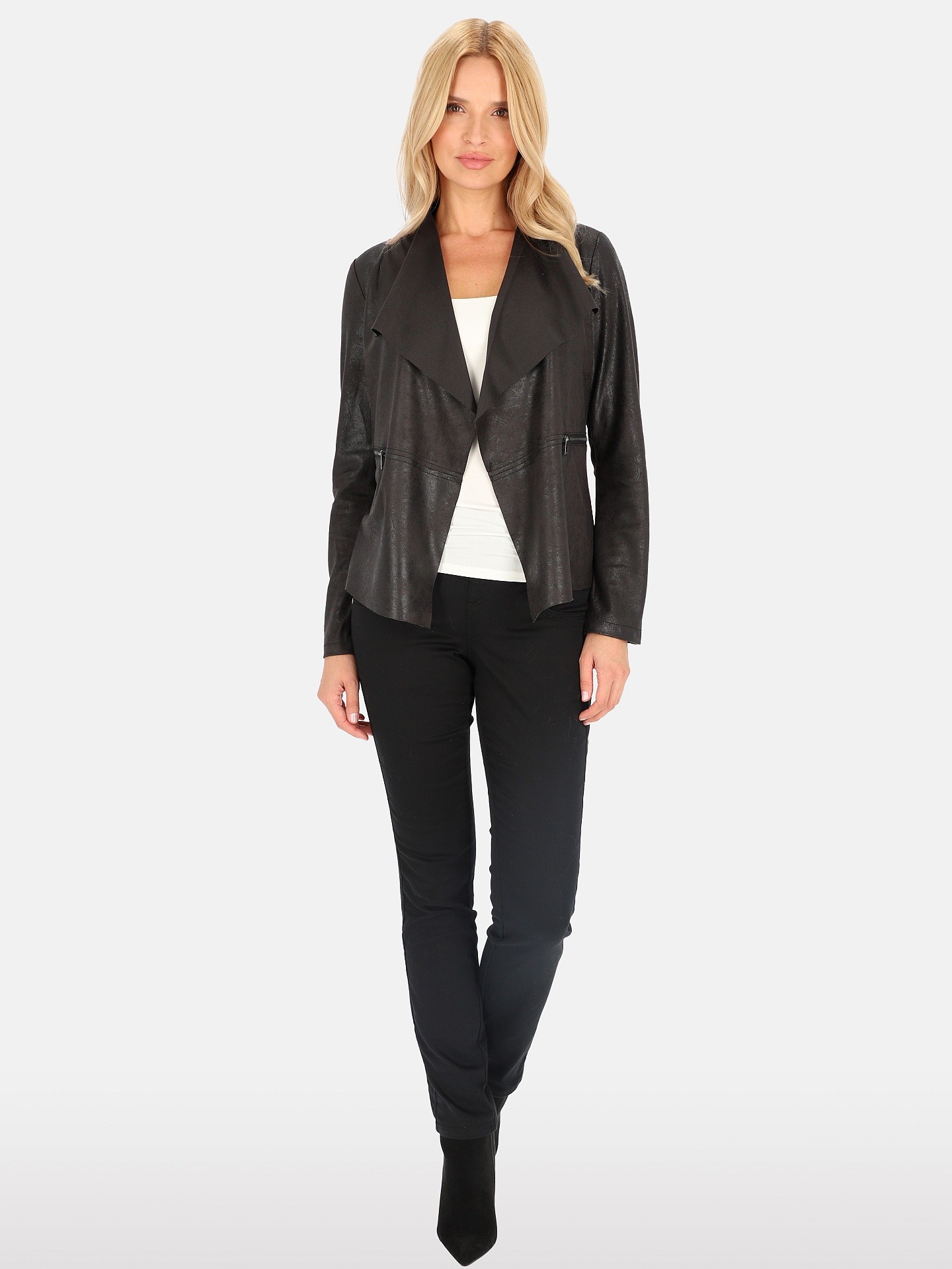 PERSO Woman's Women's overcoat jacket made of ecological suede , black color