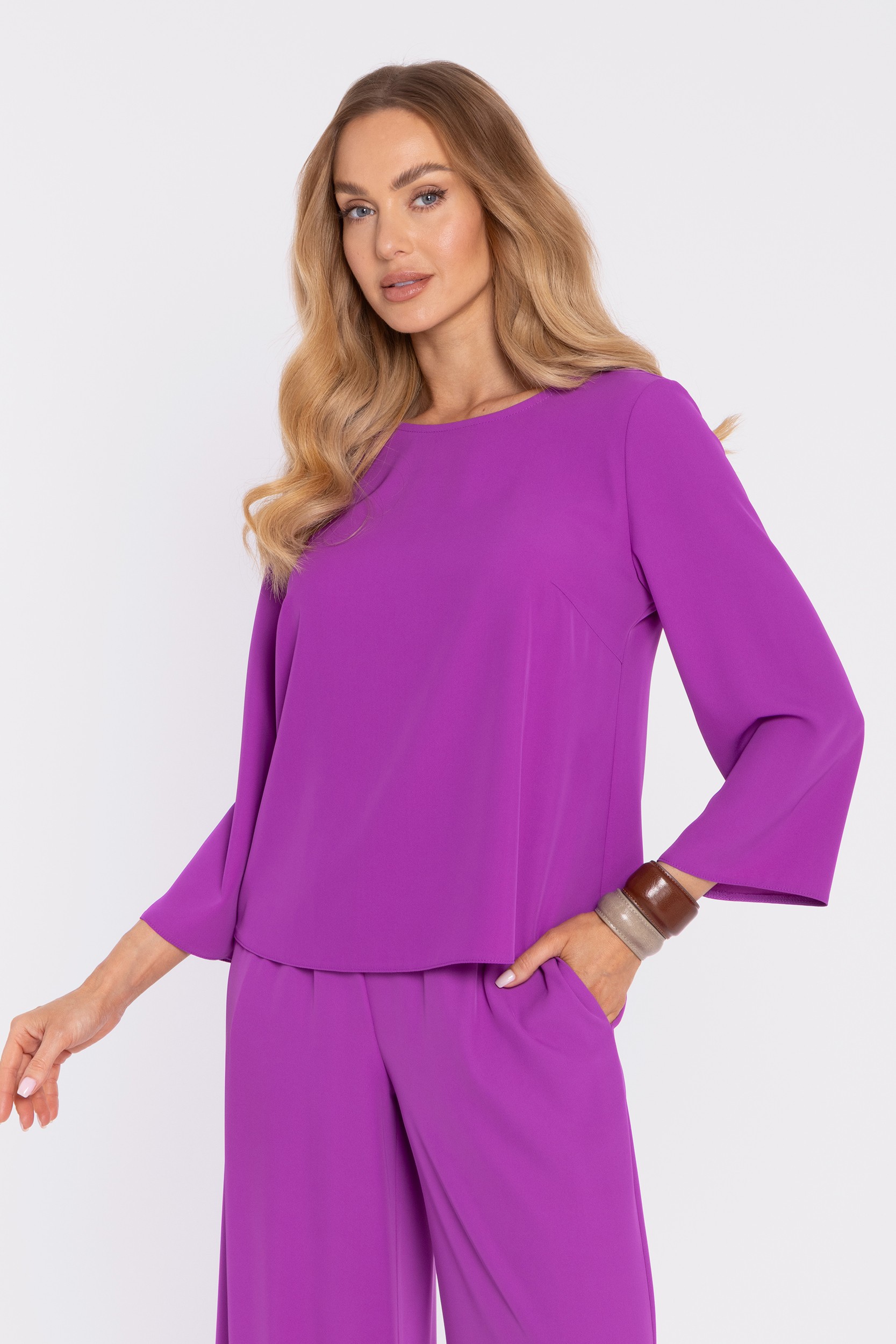 Elegantná dámska blúzka s voľnými rukávmi - levanduľová