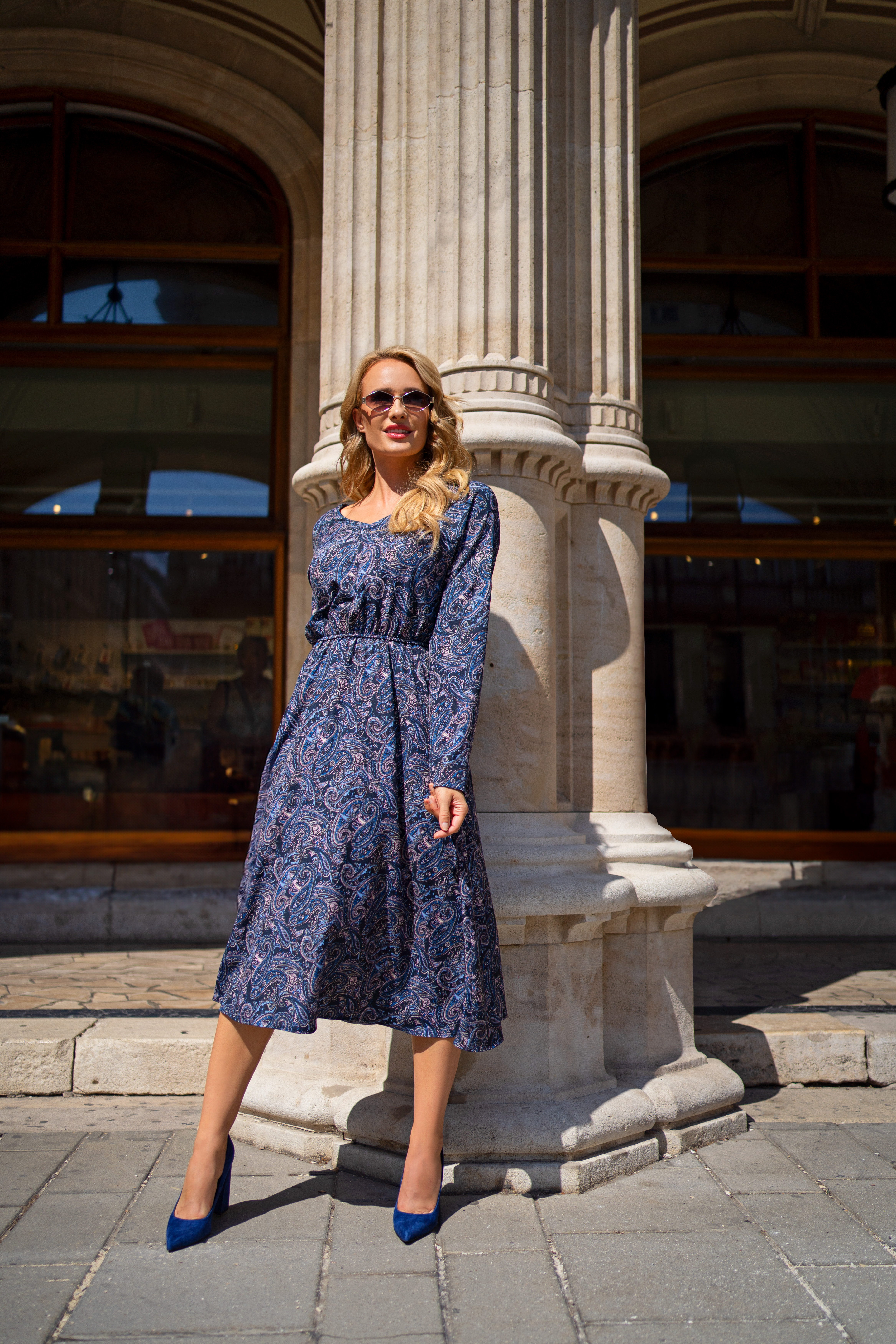 Awama Woman's Dress A666 Navy Blue