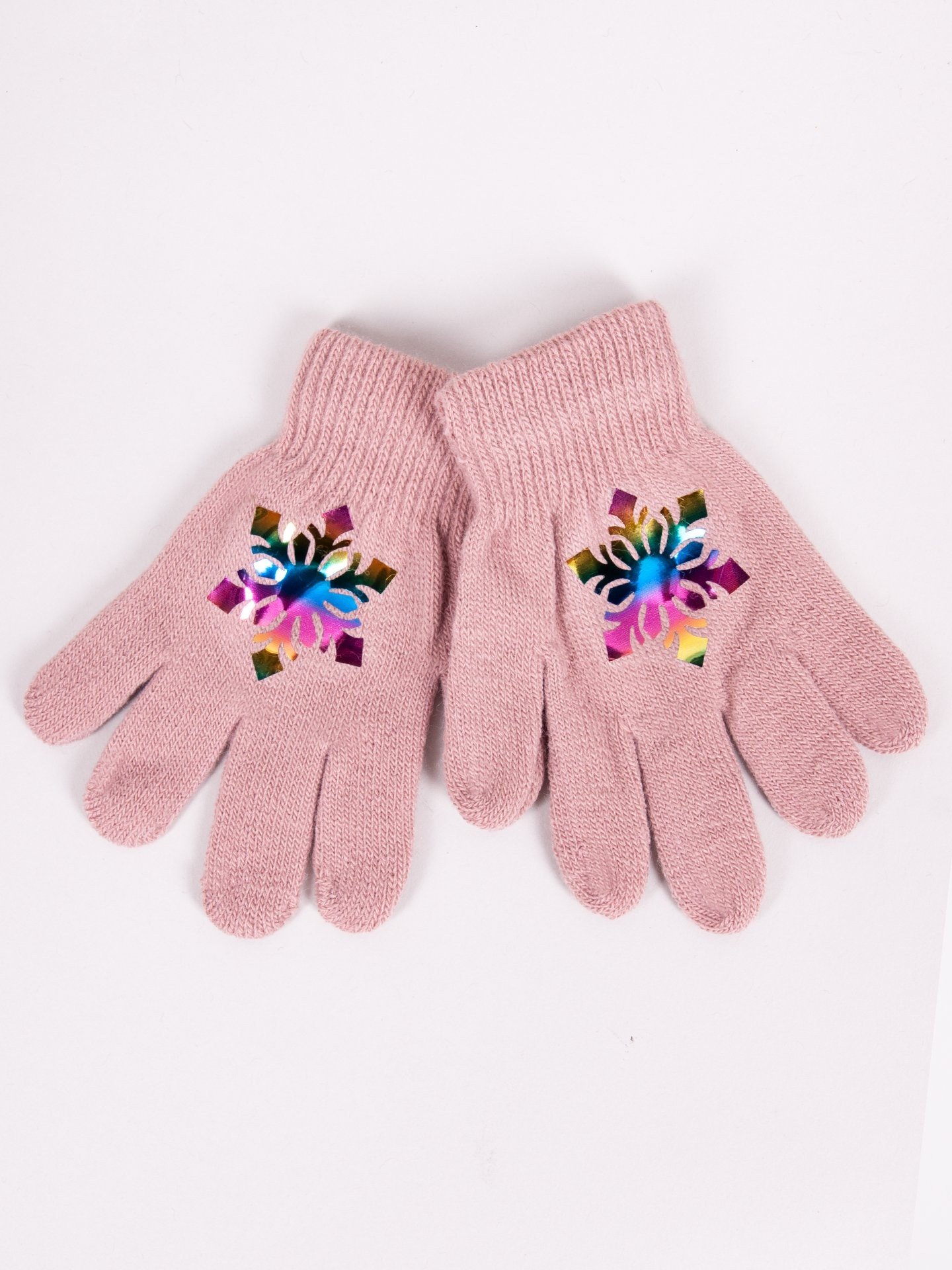 Levně Yoclub Kids's Girls' Five-Finger Gloves With Hologram RED-0068G-AA50-001