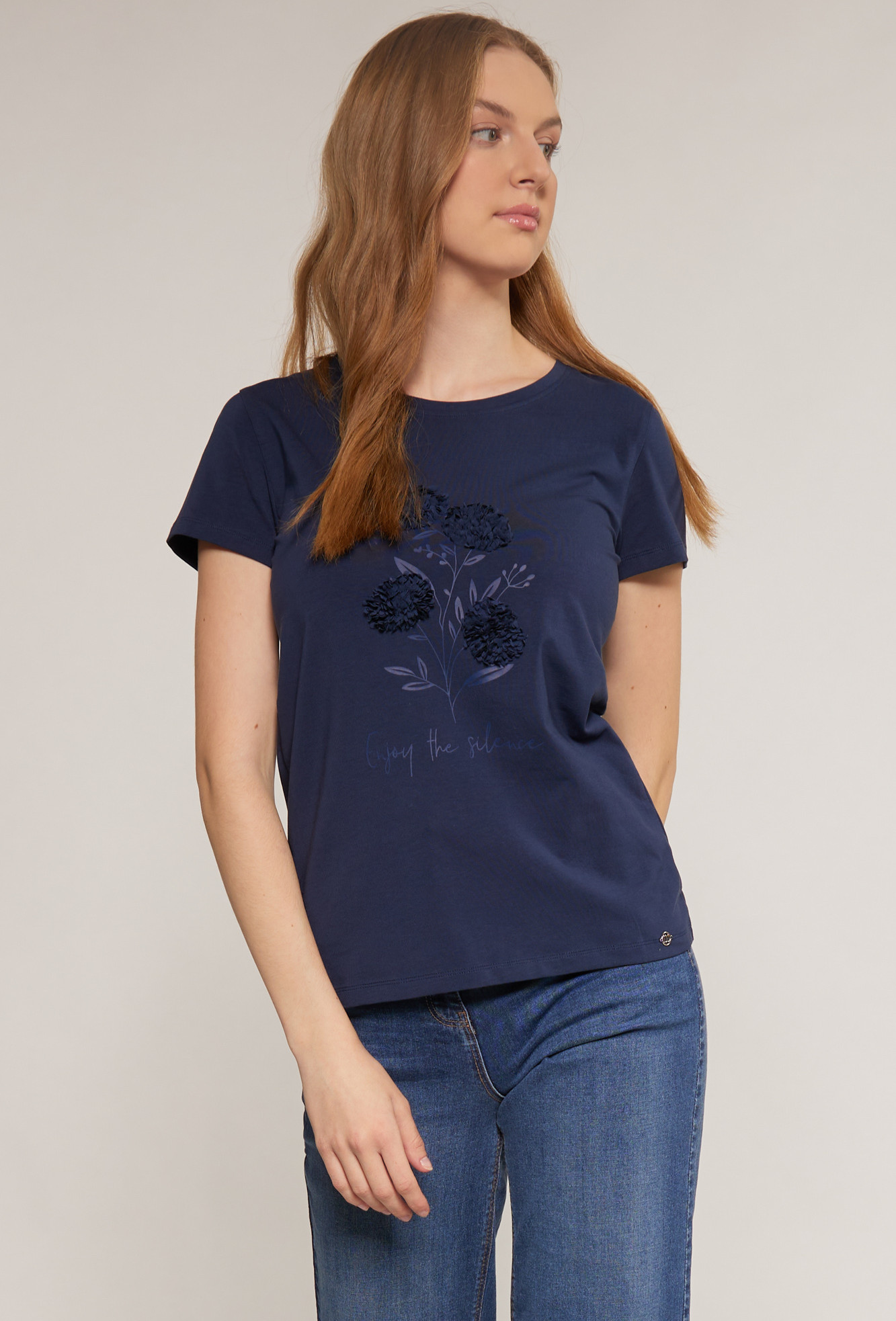 Levně MONNARI Woman's T-Shirts T-Shirt With Decorative Panel Navy Blue