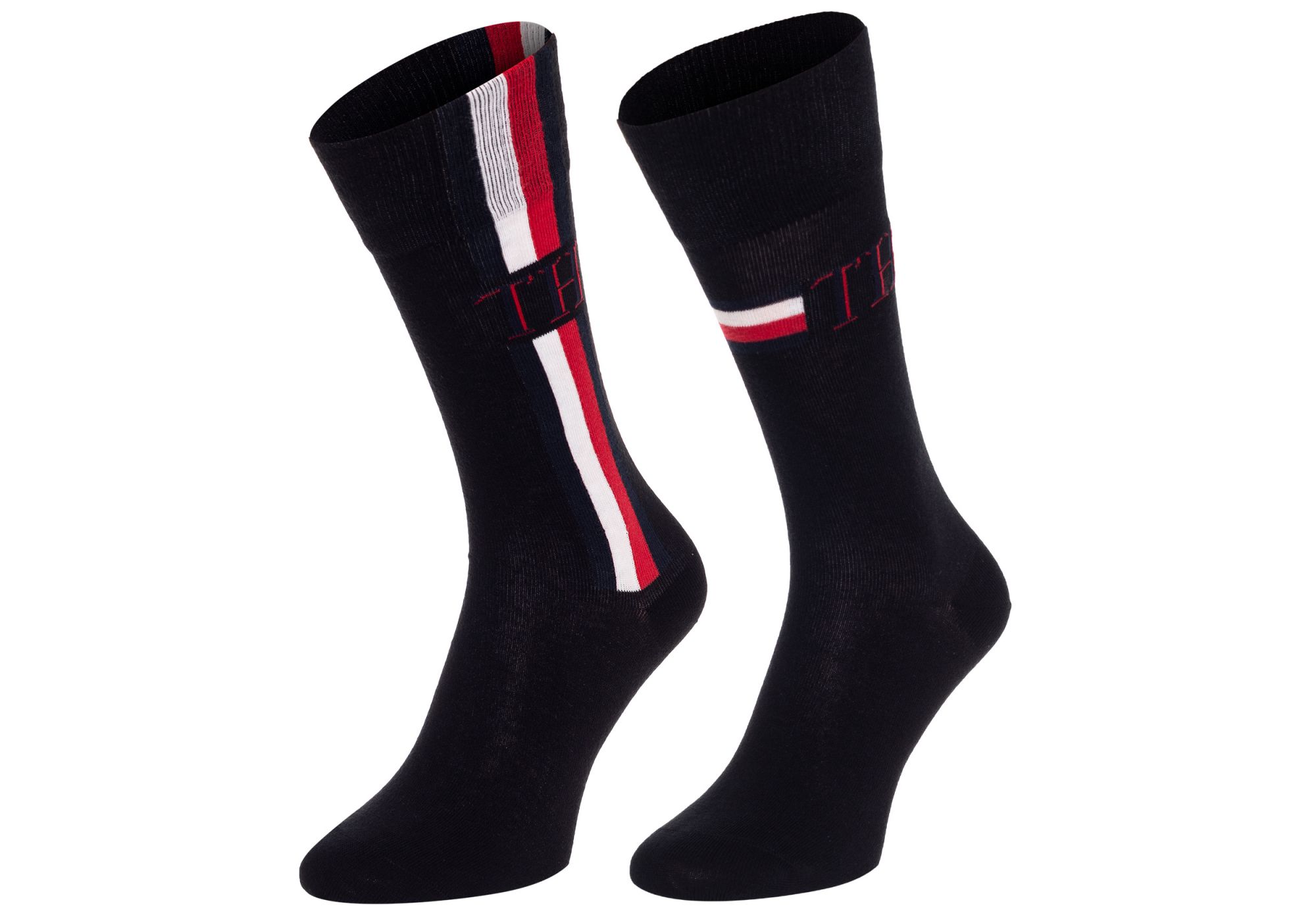 Levně Tommy Hilfiger Sada dvou párů pánských vzorovaných ponožek v černé barvě Tommy Hi - Pánské