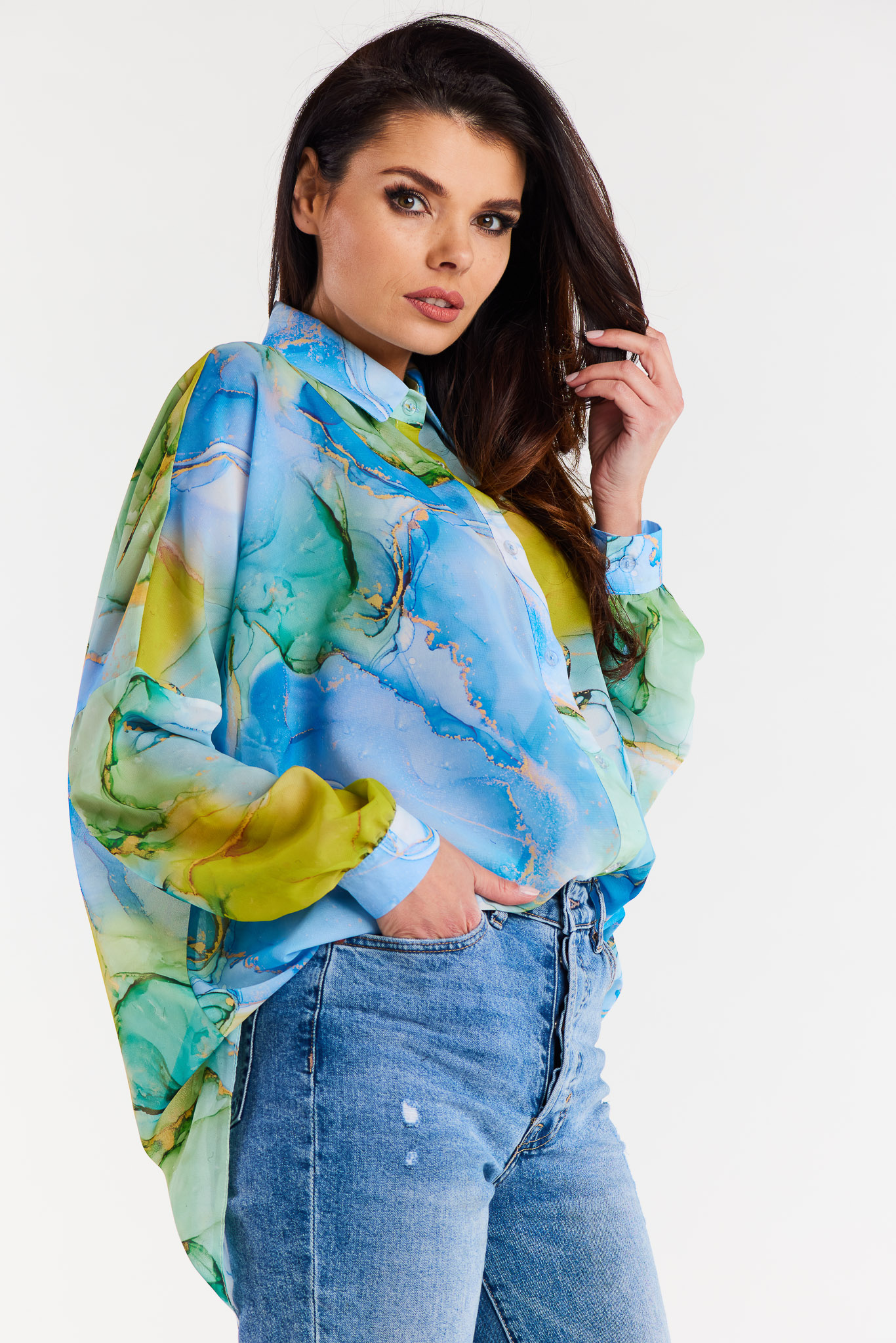 Awama Woman's Shirt A513 Blue/Pattern