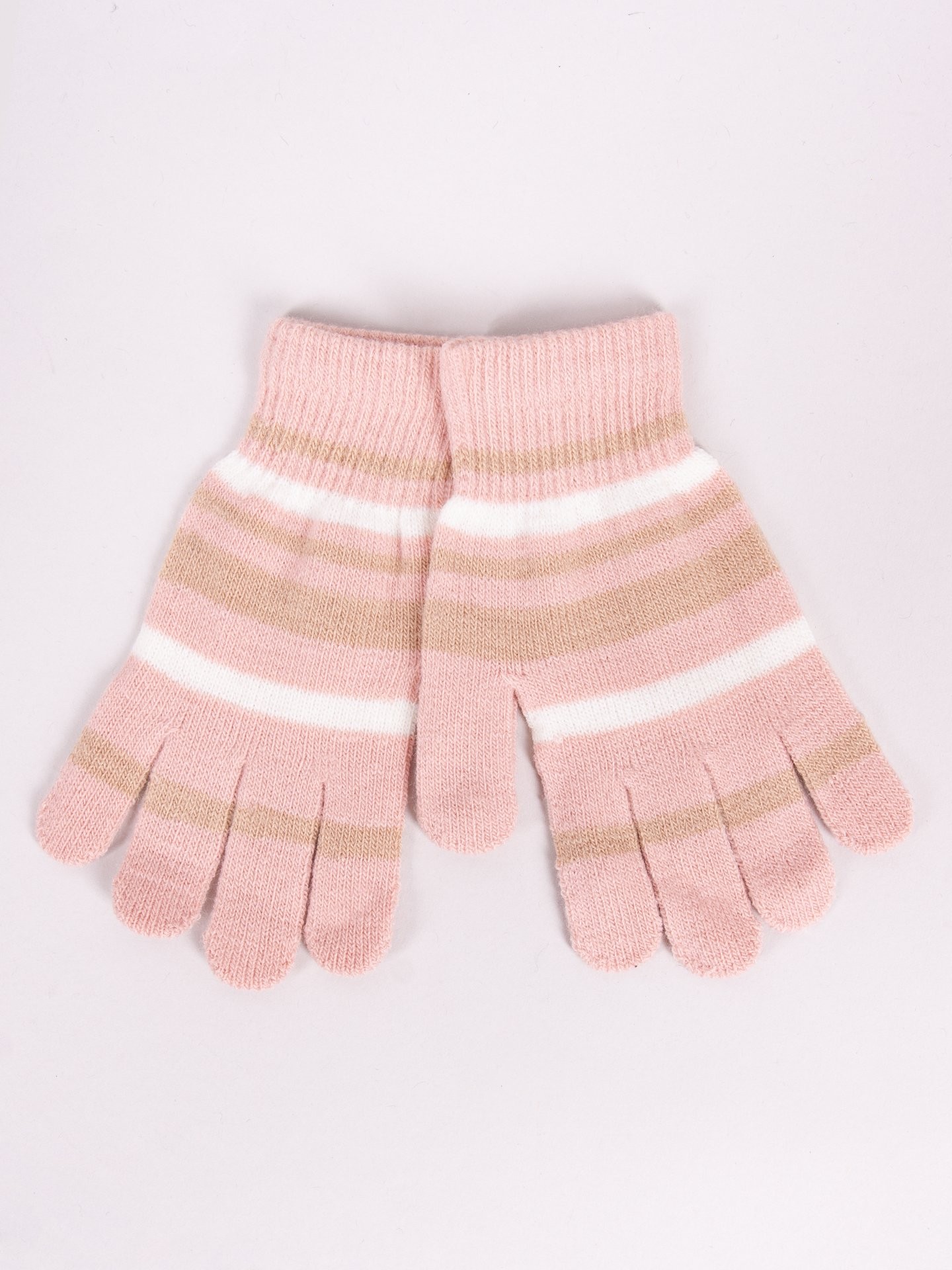 Yoclub Kids's Girls' Five-Finger Striped Gloves RED-0118G-AA50-006