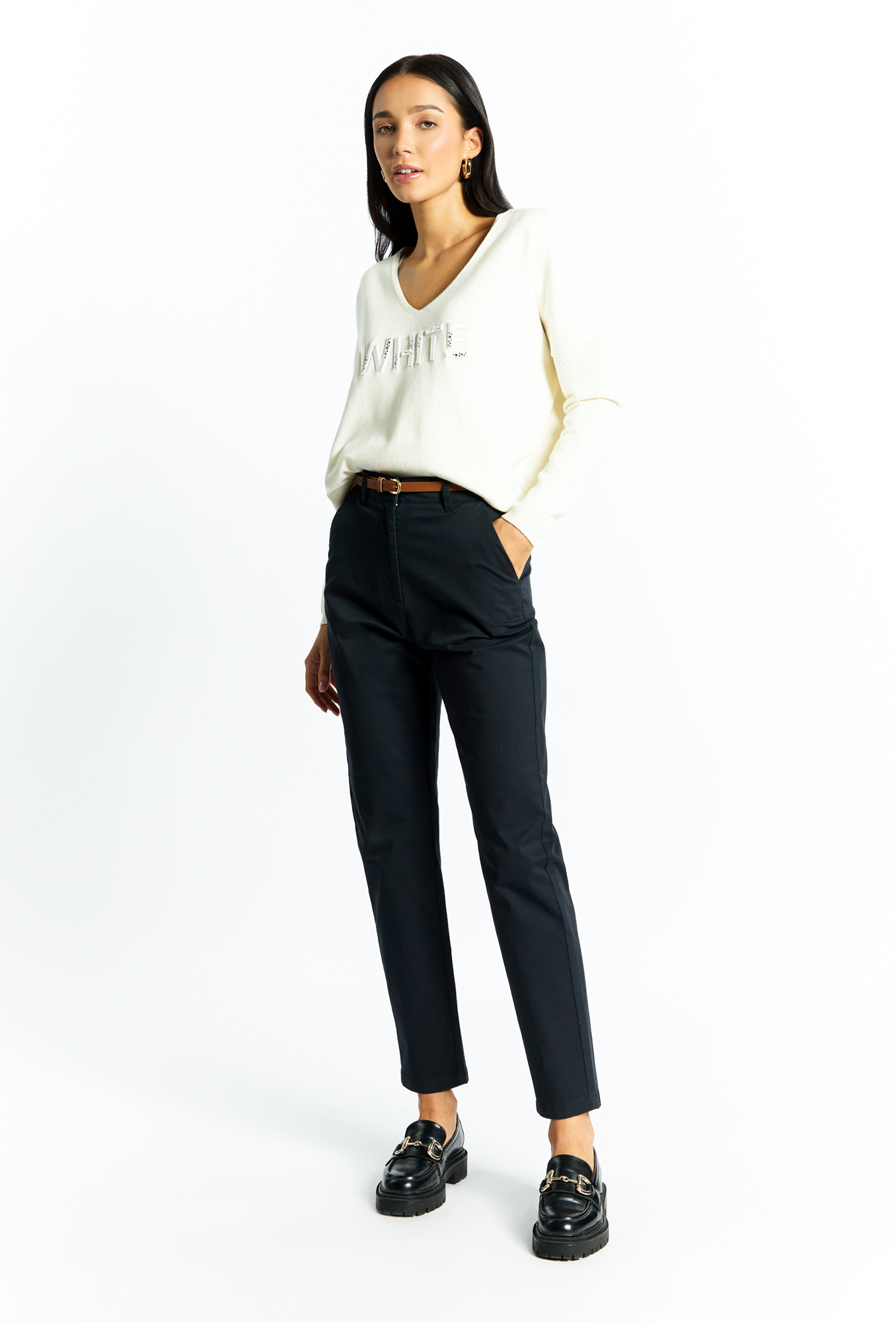 MONNARI Woman's Trousers Fabric Trousers With Belt Navy Blue