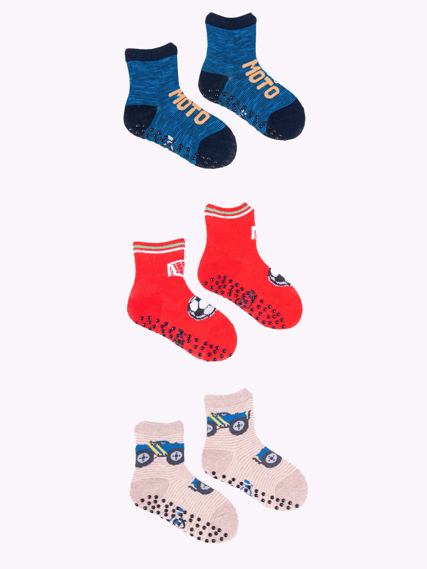Levně Yoclub Kids's Boys' Cotton Socks Anti Slip ABS Patterns Colours 3-pack SKA-0109C-AA3A-003