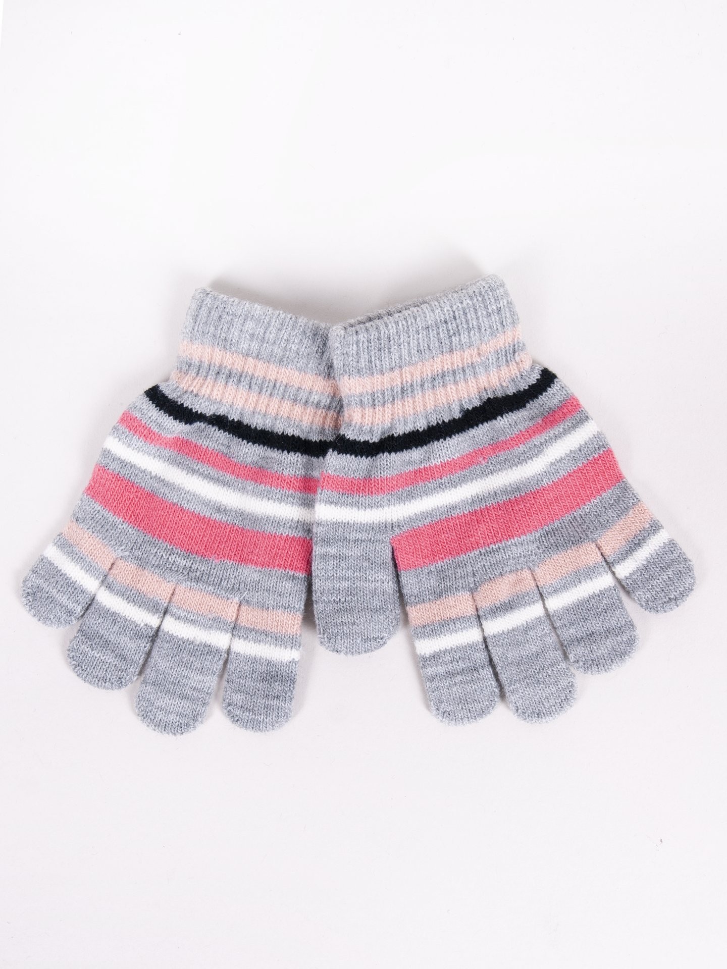 Yoclub Kids's Girls' Five-Finger Striped Gloves RED-0118G-AA50-005