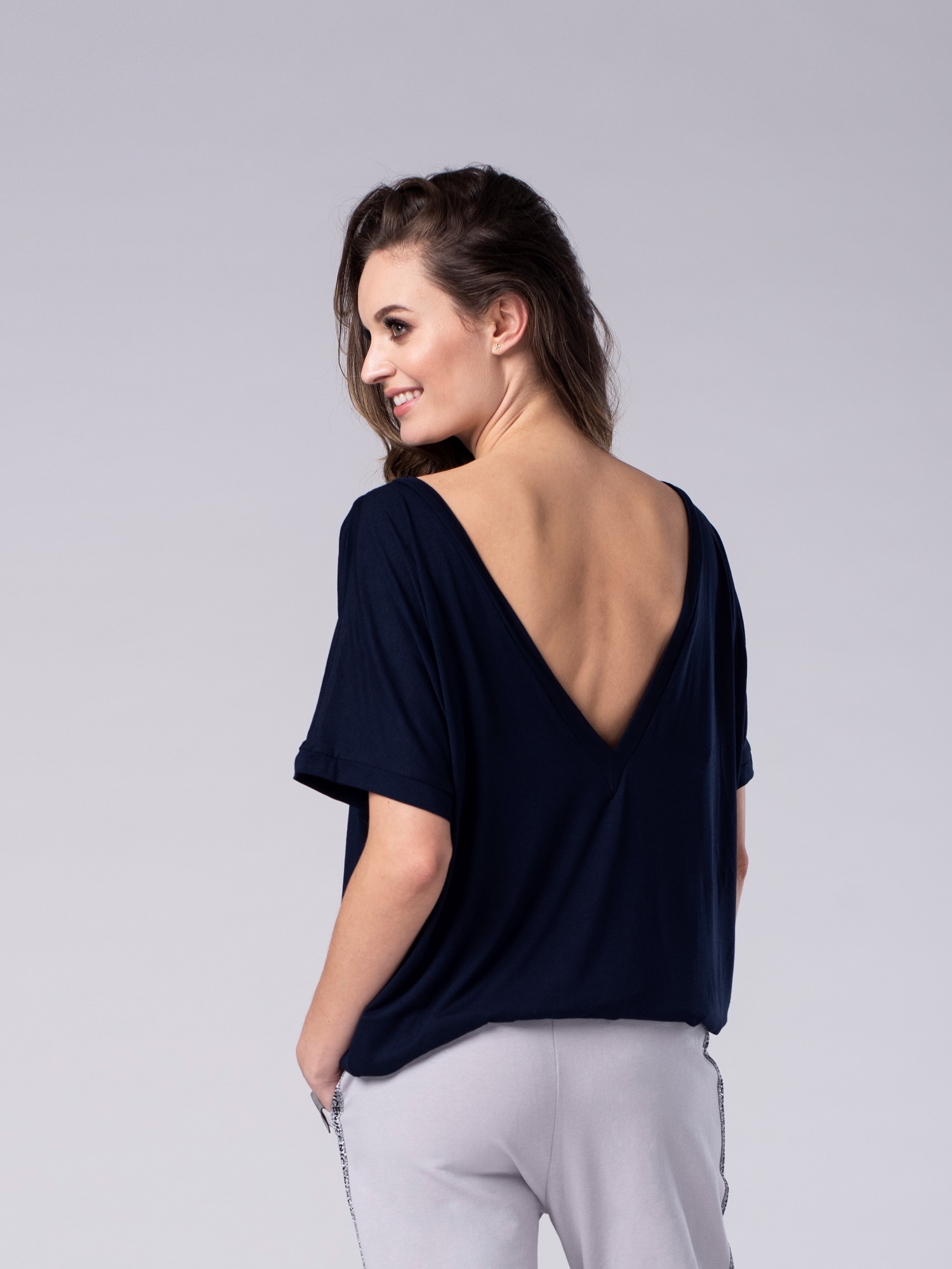 Levně Look Made With Love Woman's Blouse 737 Vneck Navy Blue