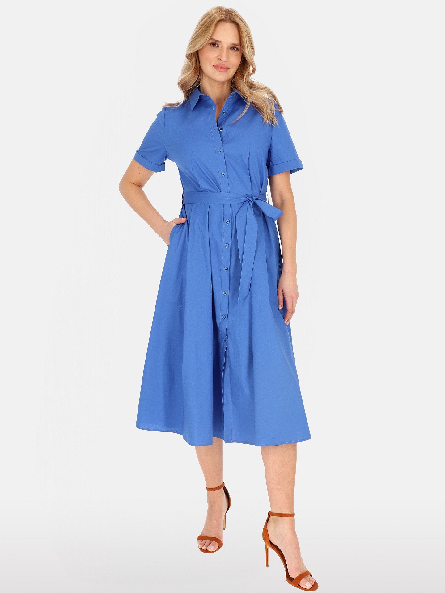 Дамска памучна миди рокля с копчета