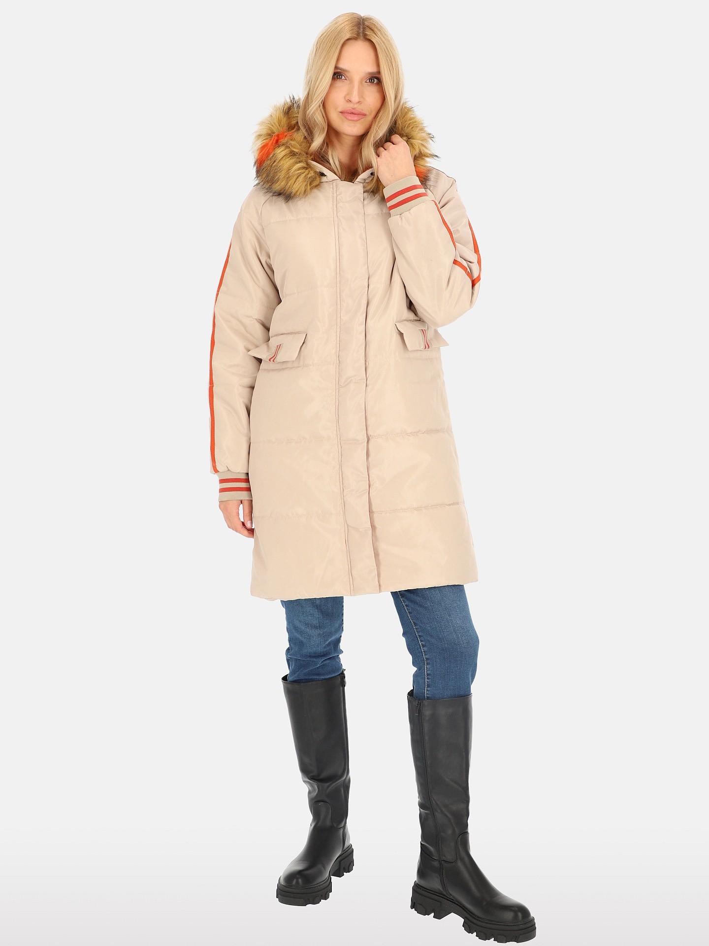 PERSO Woman's Long, sporty women's jacket with a hood