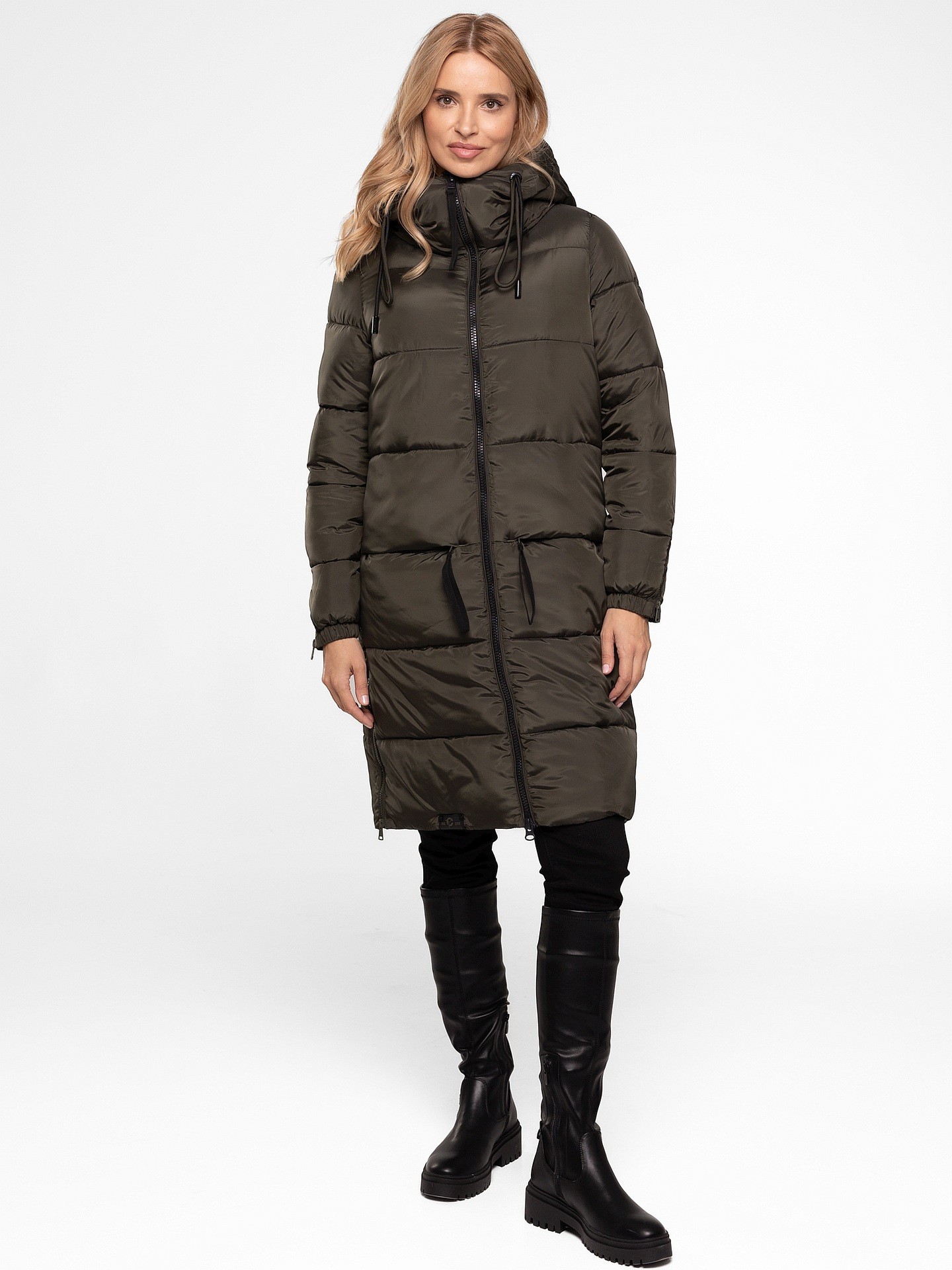 Дамско ватирано яке PERSO с качулка в цвят каки