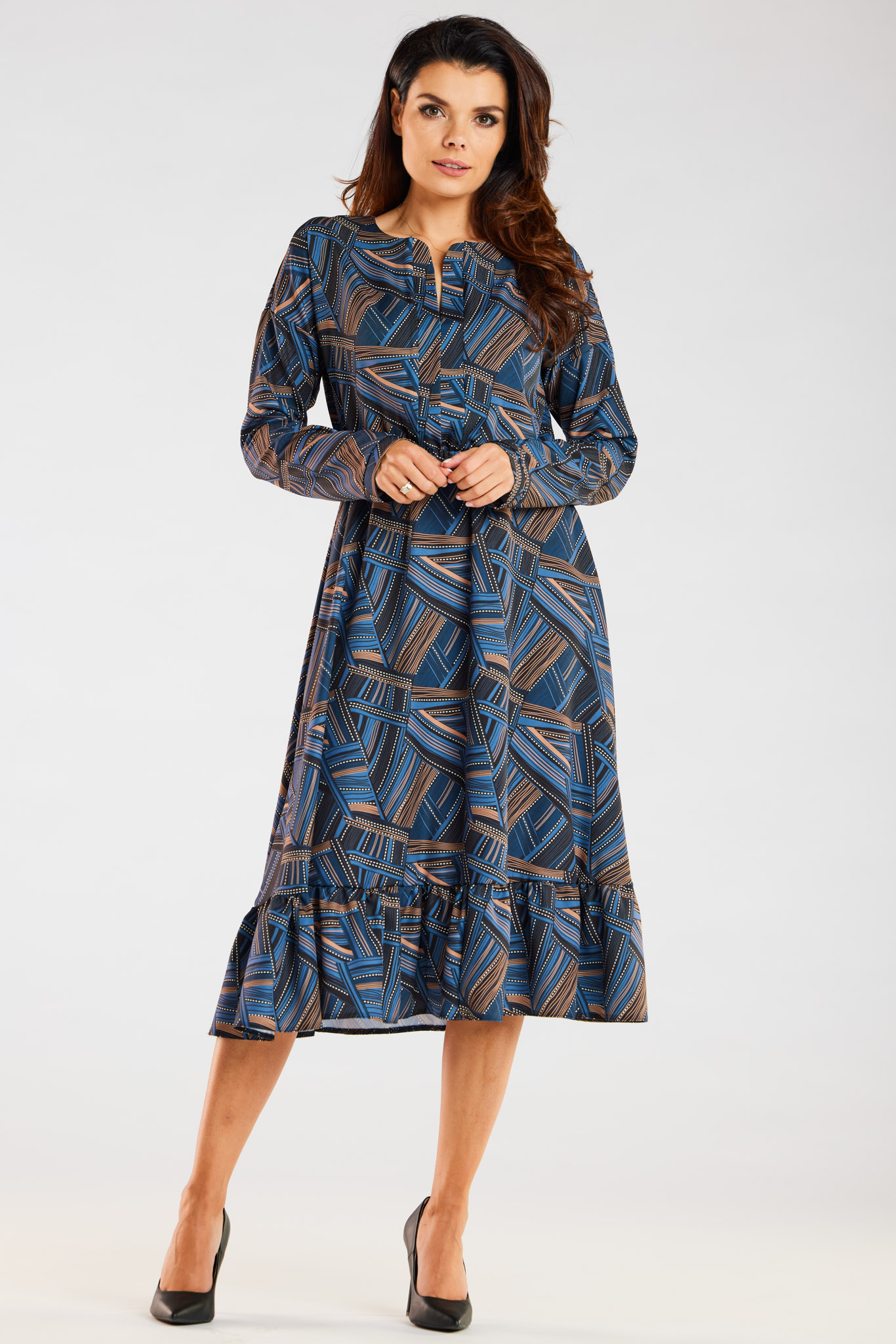 Awama Woman's Dress A468 Navy Blue/Brown