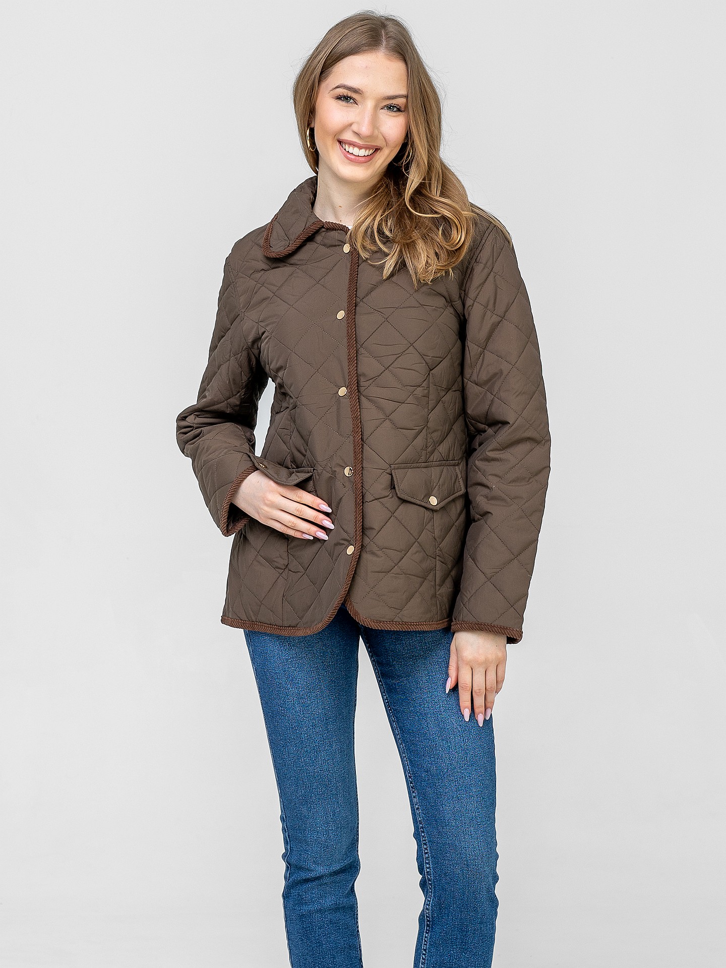 PERSO Woman's Women's transitional quilted jacket with decorative piping