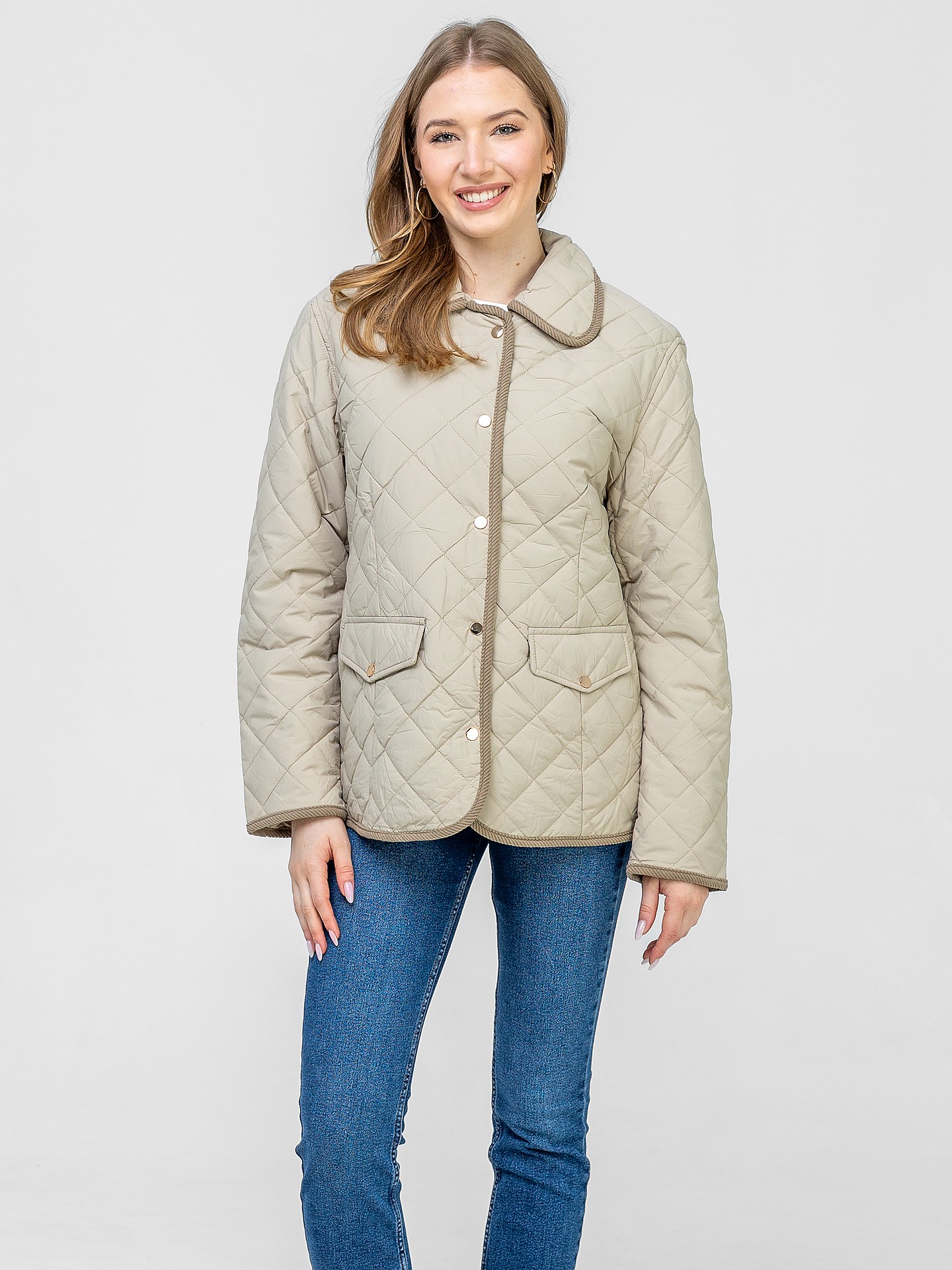 PERSO Woman's Women's transitional quilted jacket with decorative piping