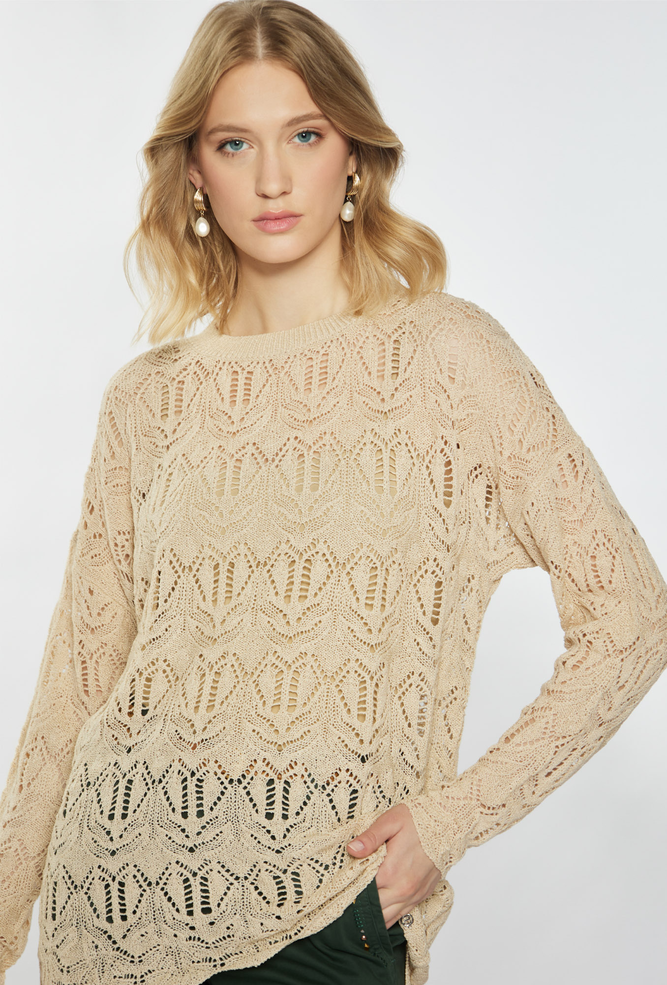 MONNARI Woman's Jumpers & Cardigans Openwork Sweater With Long Sleeves