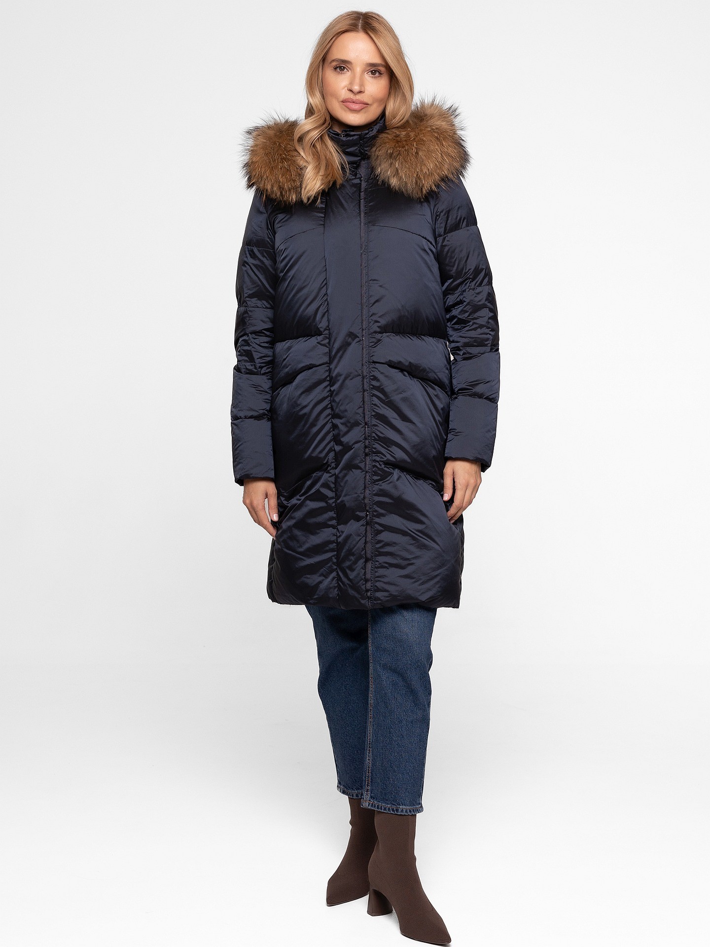 Дамско ватирано зимно яке с естествена кожа