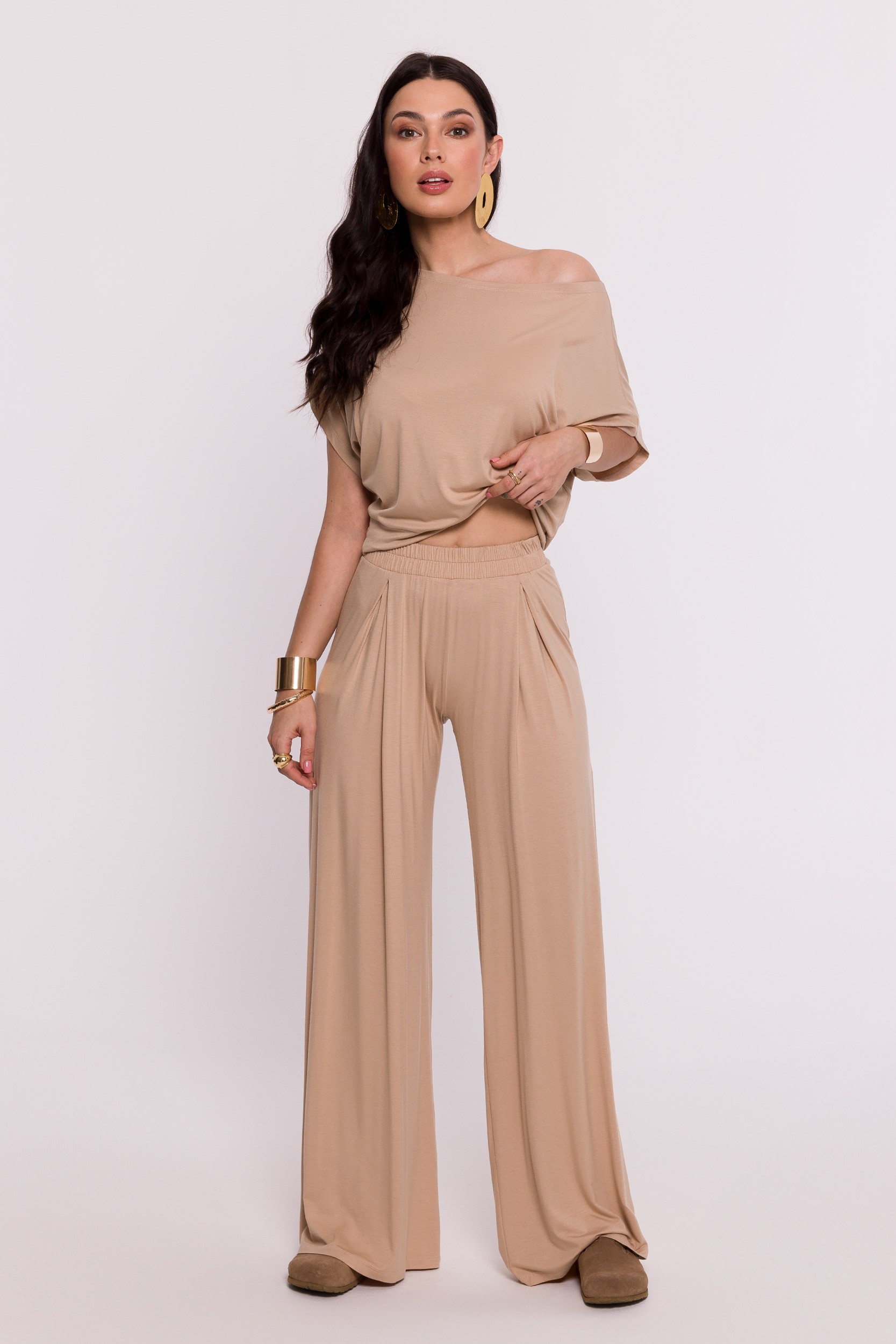 BeWear Woman's Viscose trousers with elasticated waistband - cappuccino
