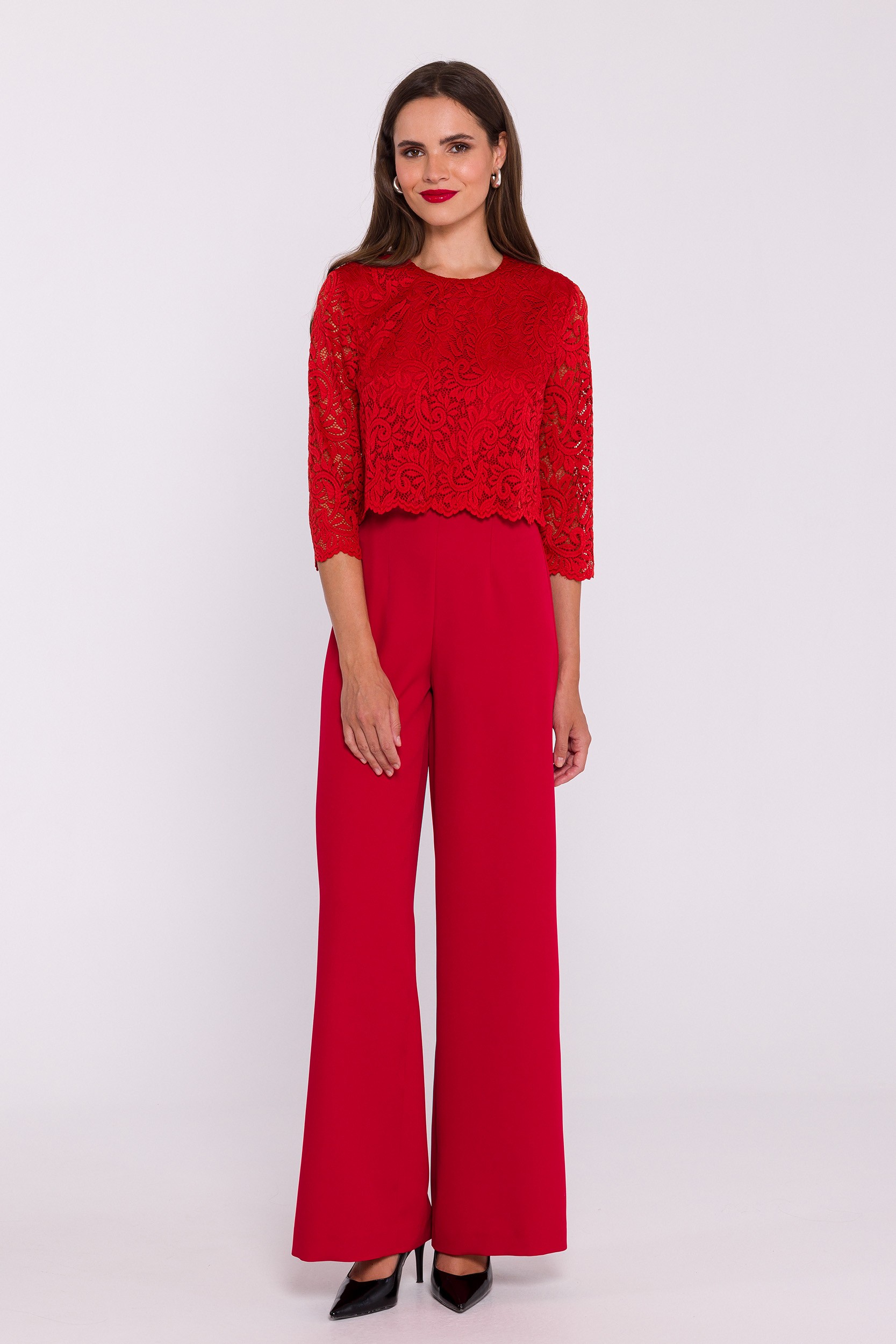 Stylove Woman's Lace detail jumpsuit - red