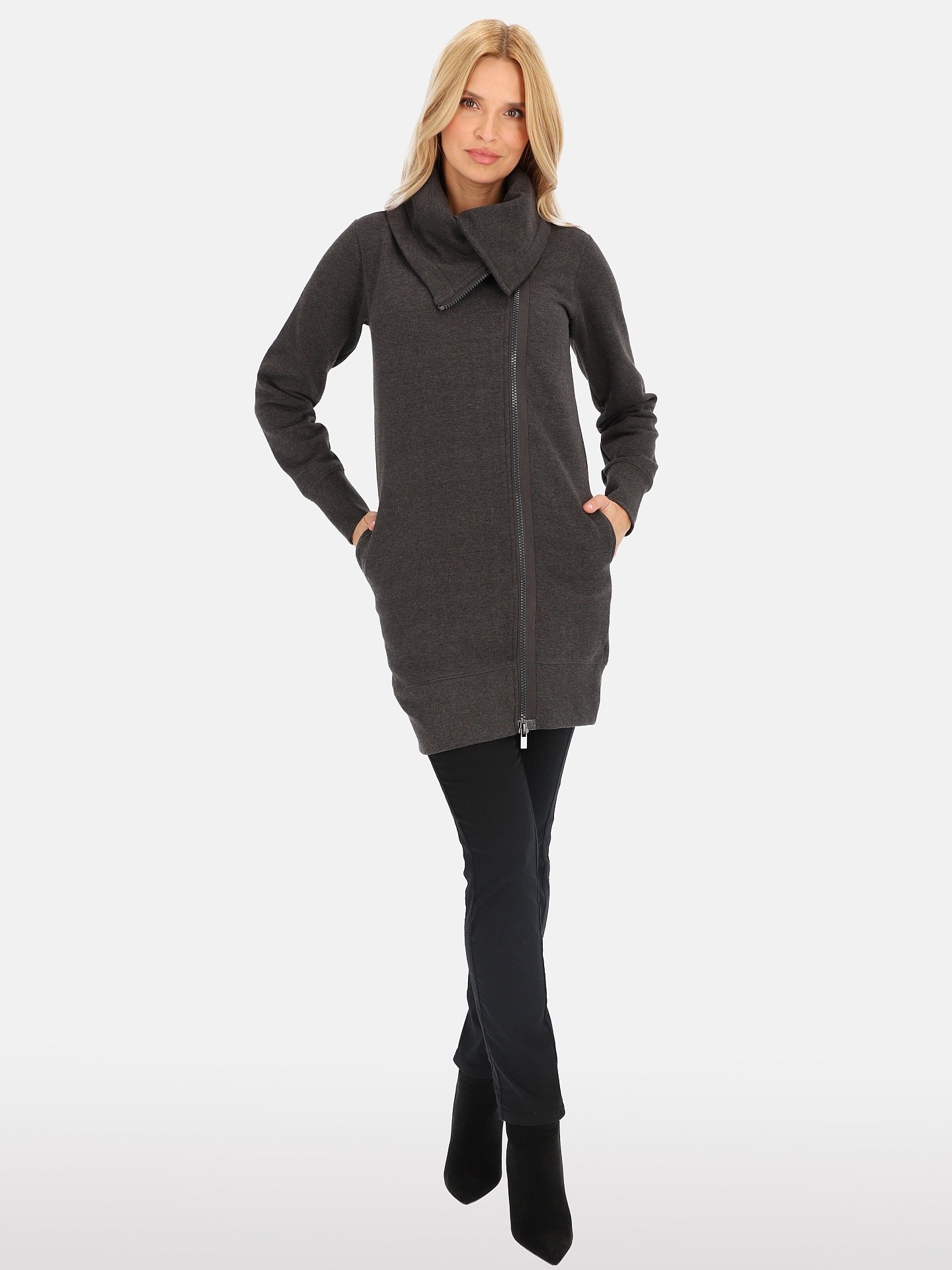 PERSO Woman's Women's transitional knitted jacket with a zipper , anthracite color