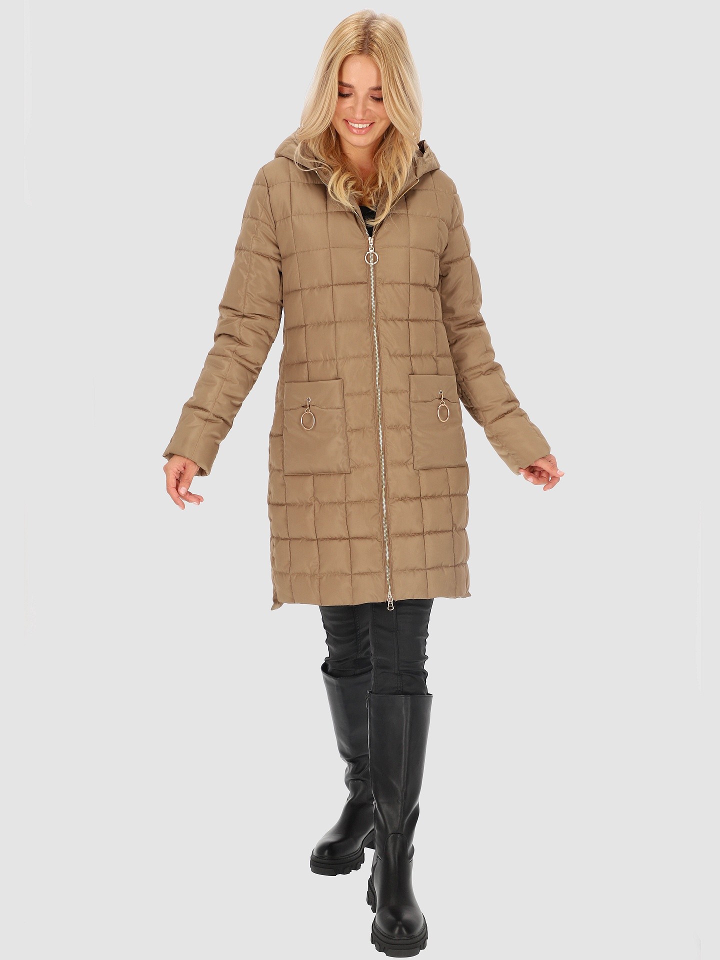PERSO Woman's Women's insulated hooded jacket with zipper , above knee length