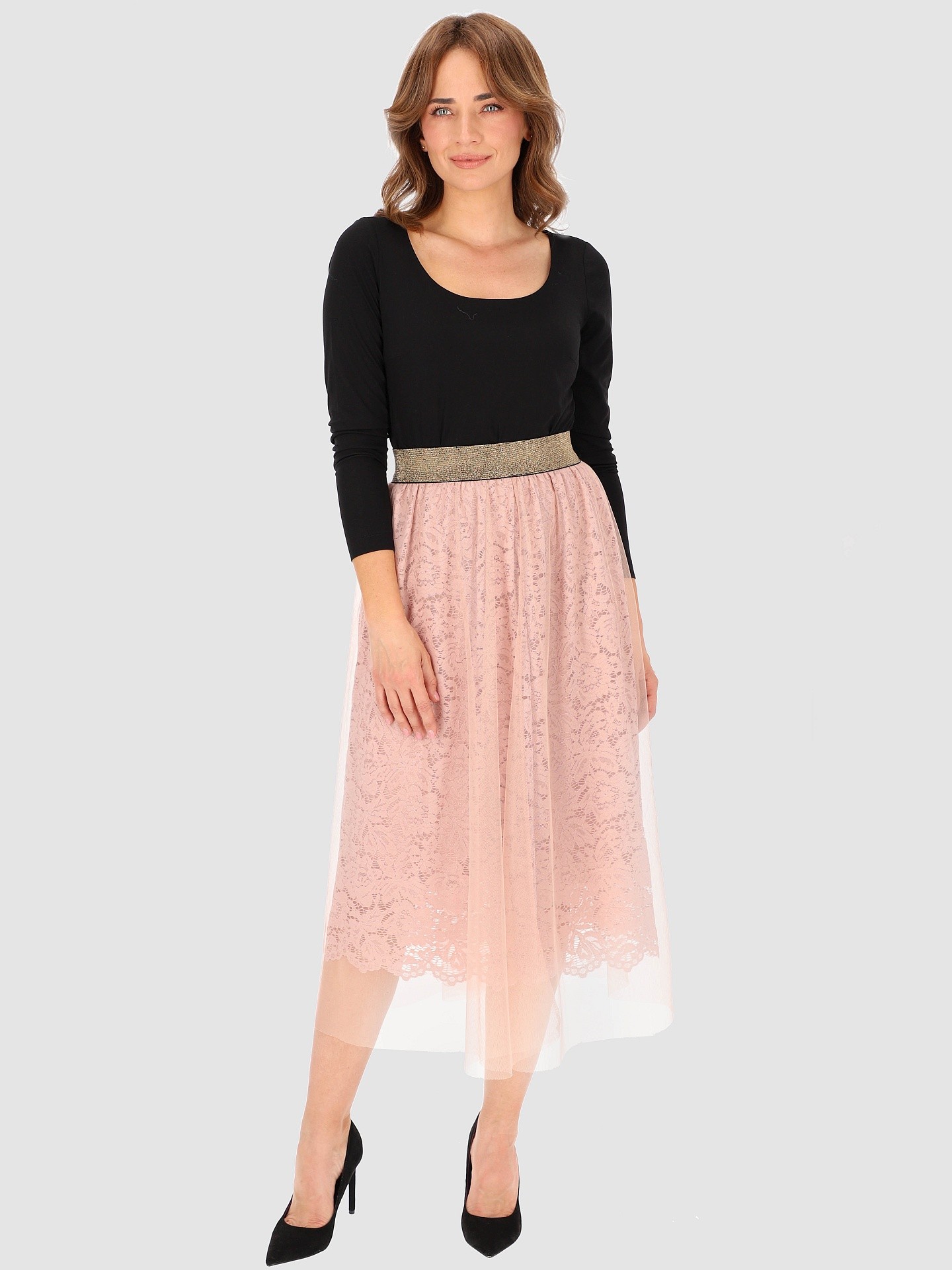 Дамска дантелена миди пола с подплата